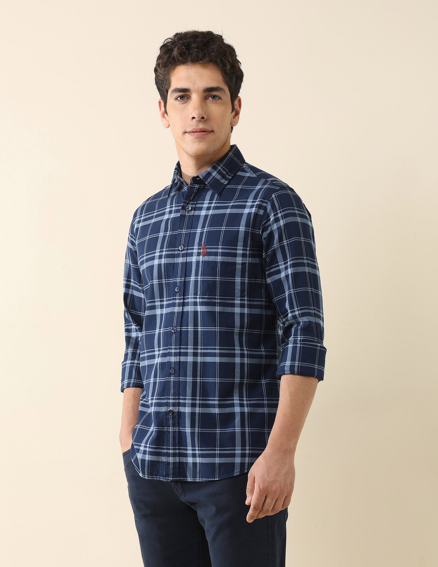 Grid Tattersall Checked Tailored Fit Shirt Navy - U.S. POLO ASSN. | Large