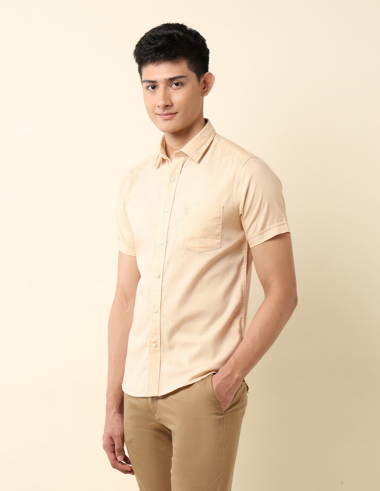 Pure Cotton Tailored Fit Dobby Shirt Yellow - U.S. Polo Assn. India | Large