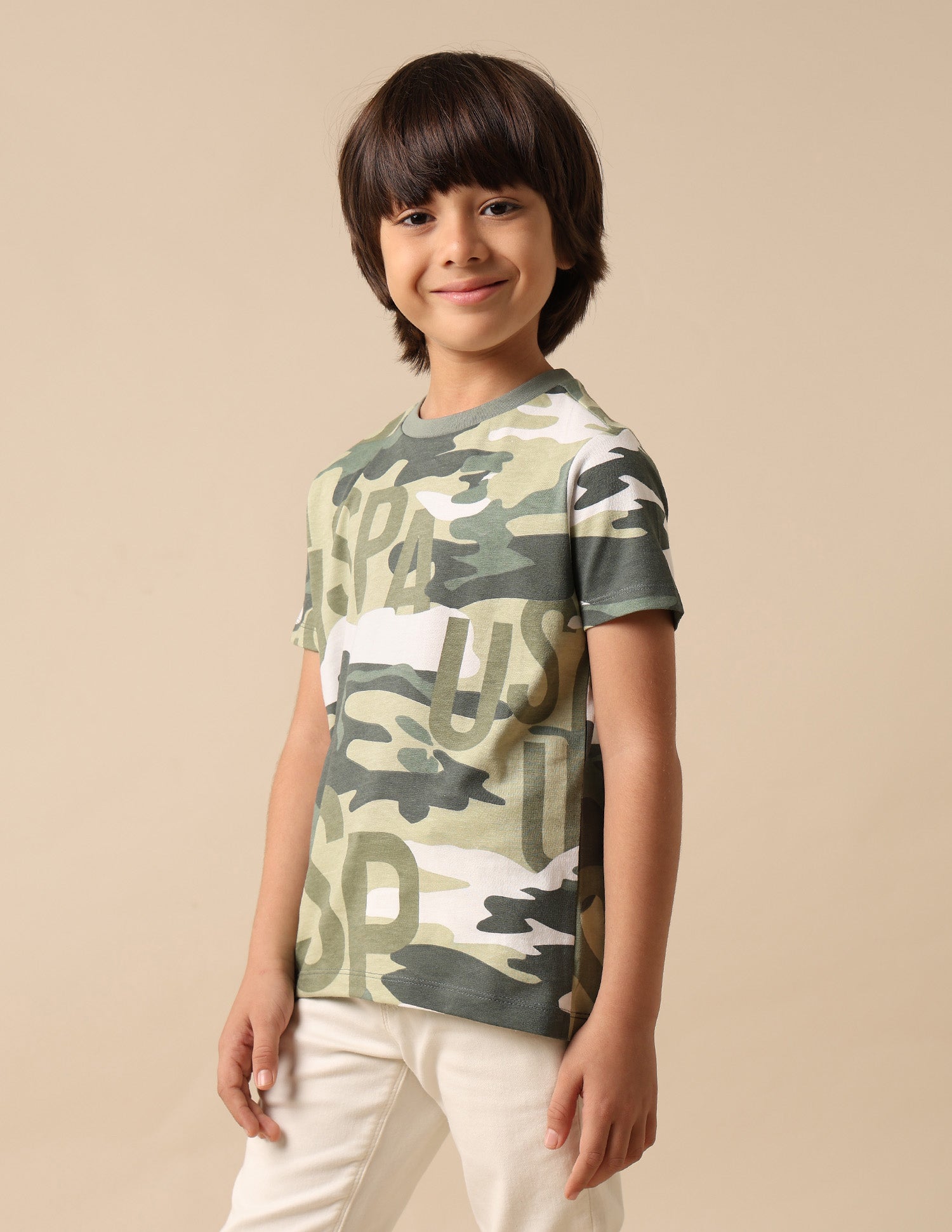 Boys Camouflage Printed Regular Fit T Shirt Olive - U.S. POLO ASSN. | Large