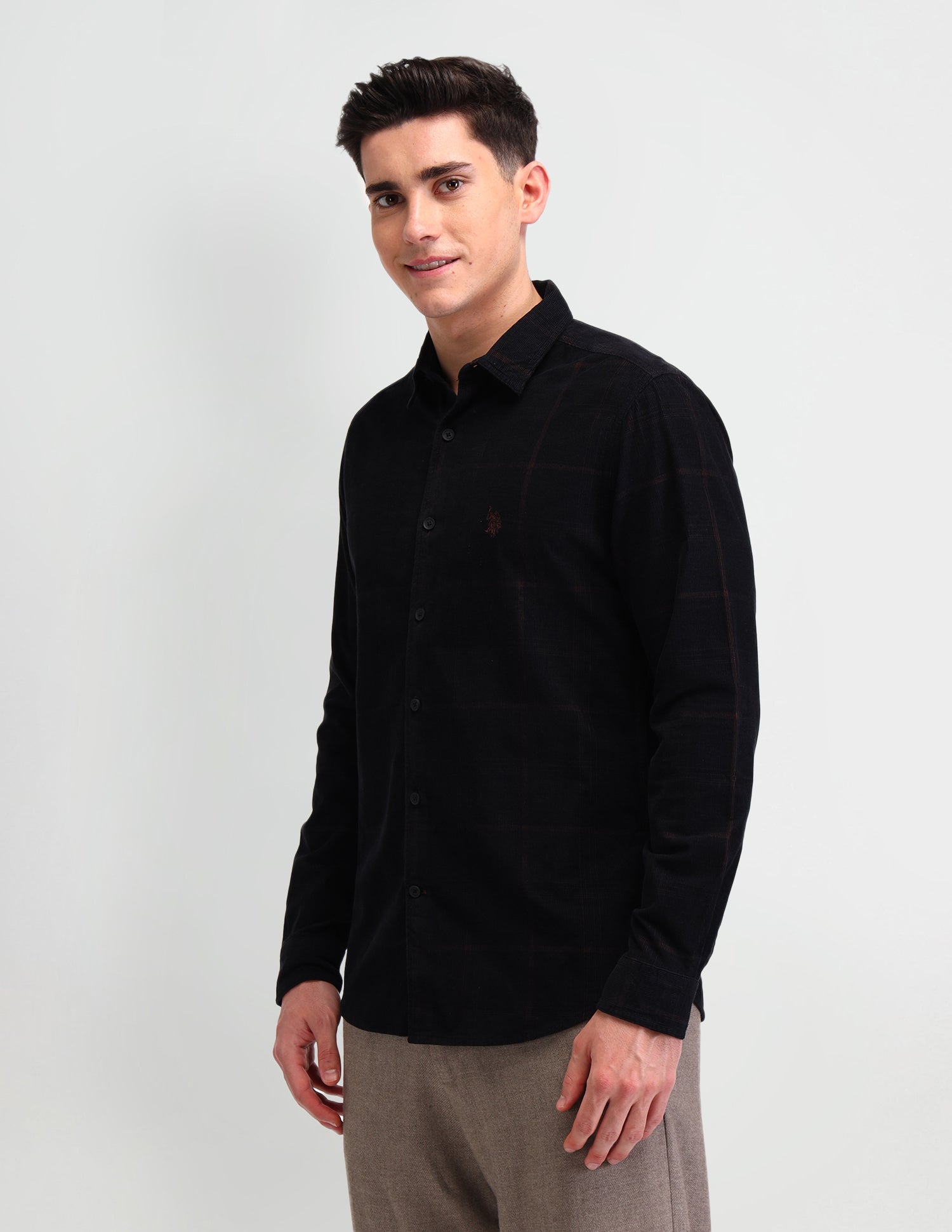 Windowpane Checked Slim Fit Shirt Black - U.S. Polo Assn. India | Large