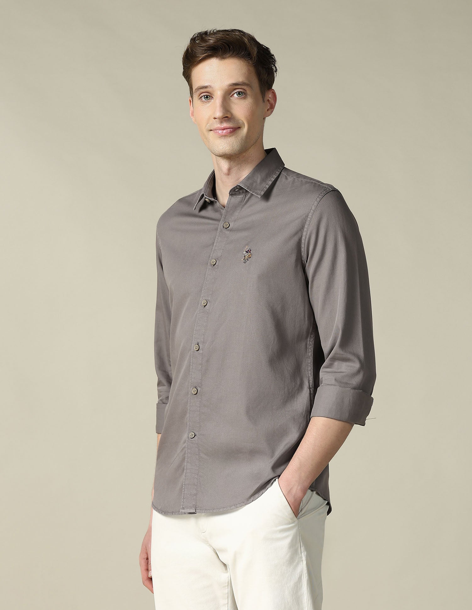 Twill Regular Fit Shirt Brown - U.S. Polo Assn. India | Large