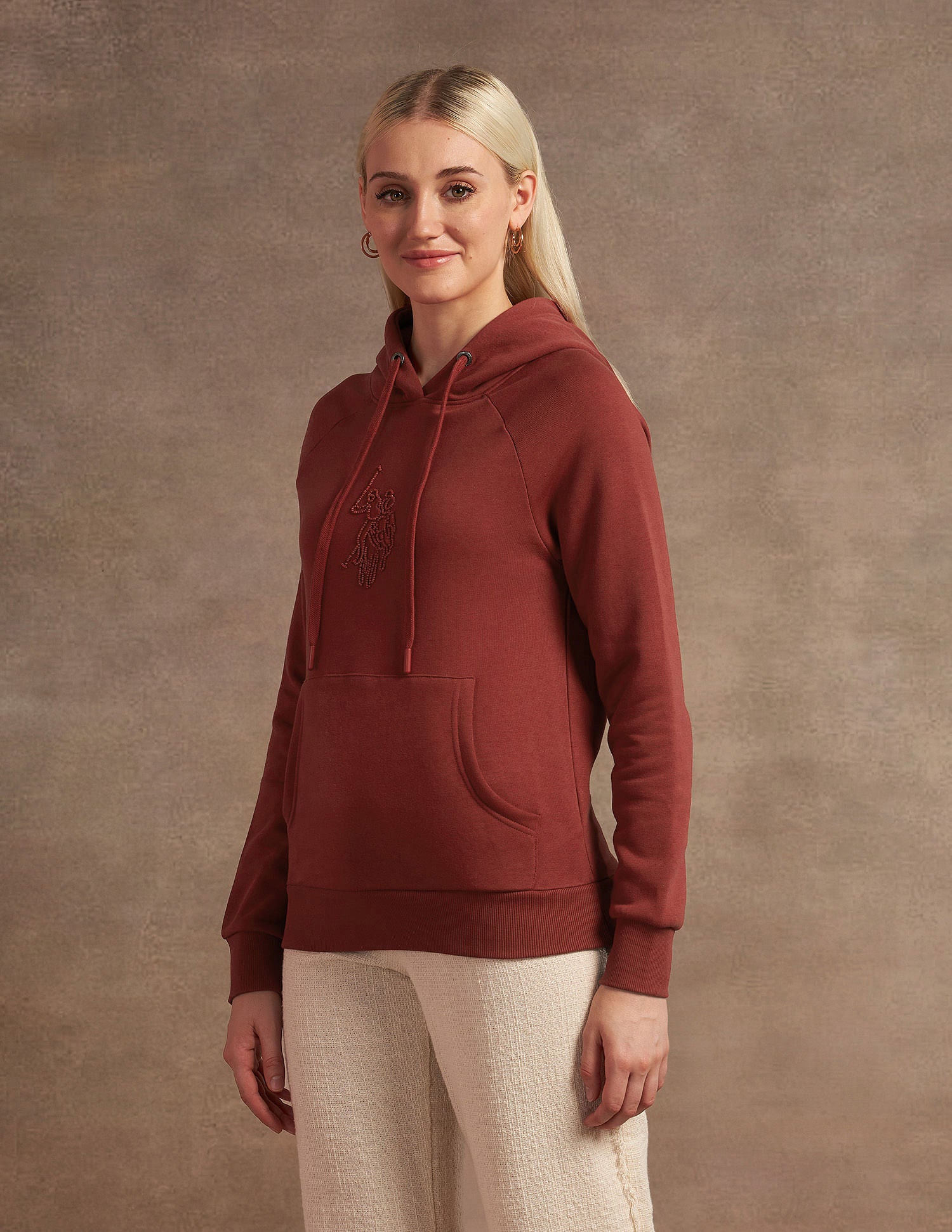 Embroidered Logo Hooded Sweatshirt Rust - U.S. Polo Assn. India | Large