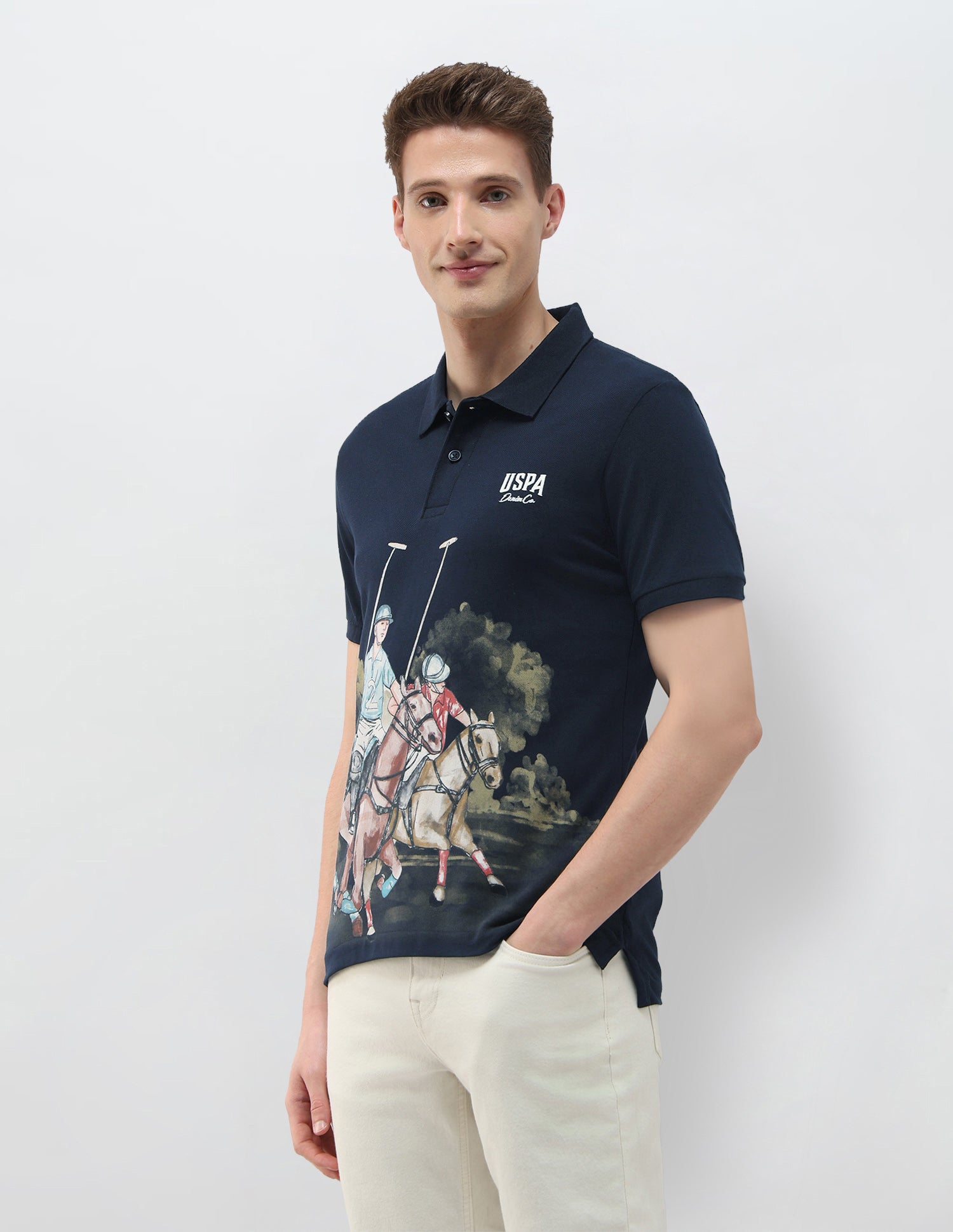 Brand Printed Summer House Polo Shirt Navy - U.S. Polo Assn. India | Large