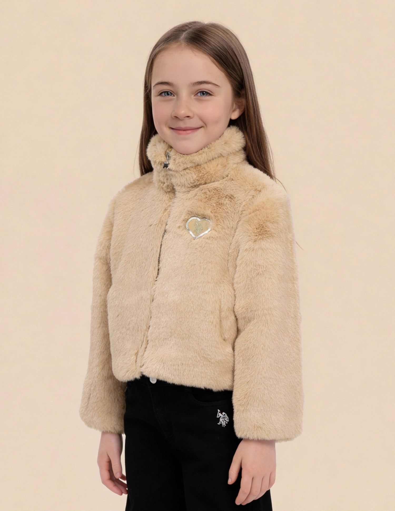 Girls Solid Comfort Fit Jacket Light Brown - U.S. Polo Assn. India | Large