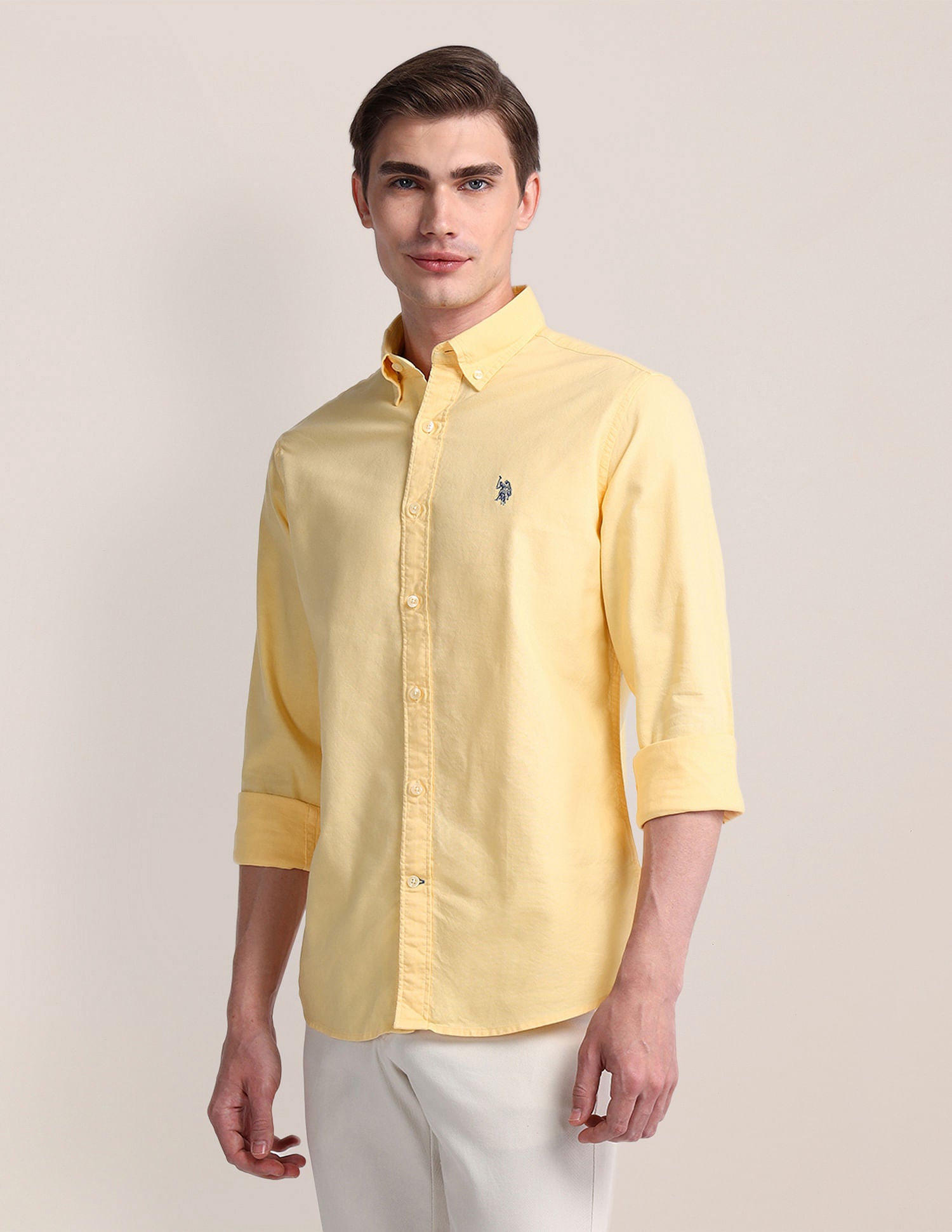 Tailored Fit Solid Shirt Yellow - U.S. Polo Assn. India | Large