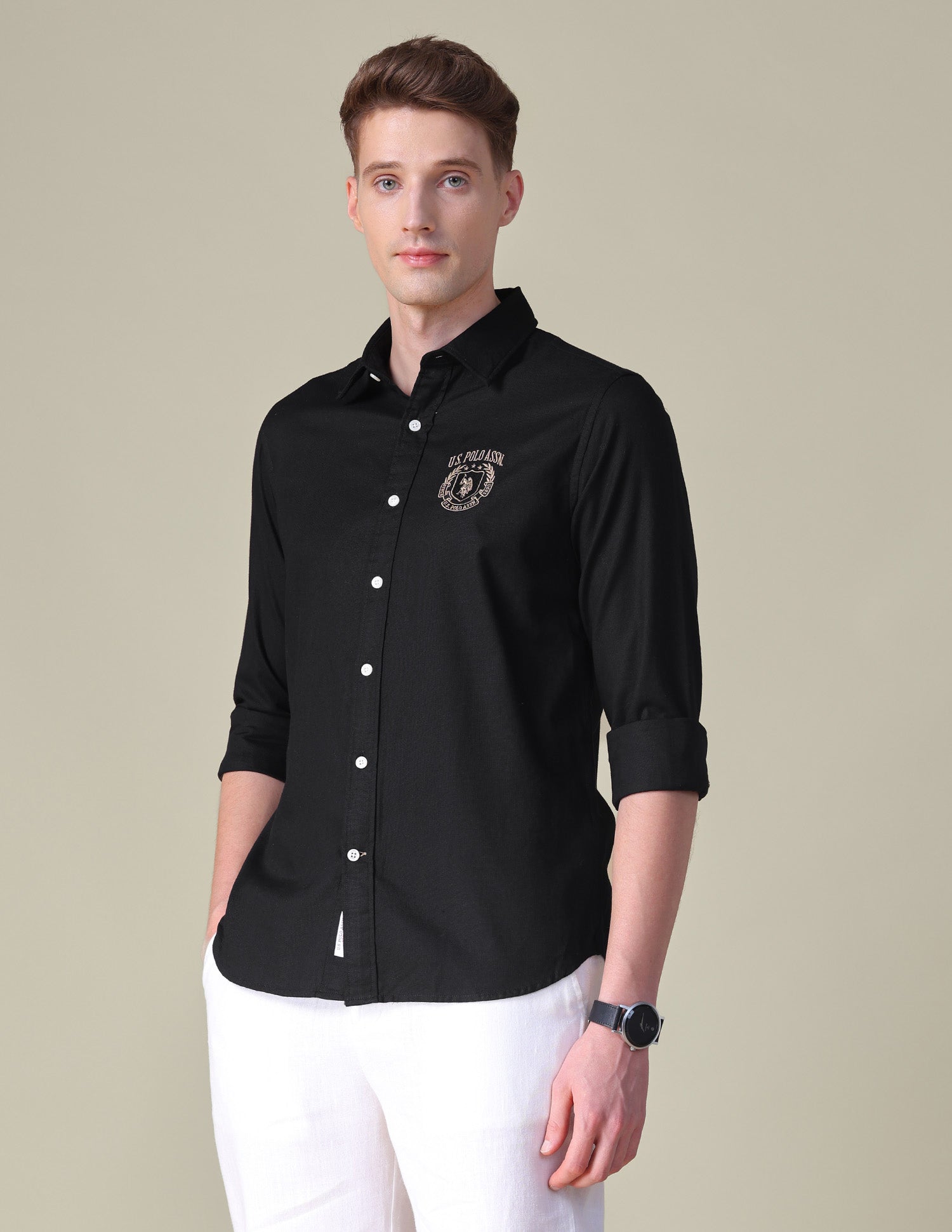 Dobby Tailored Fit Shirt Black - U.S. POLO ASSN. | Large