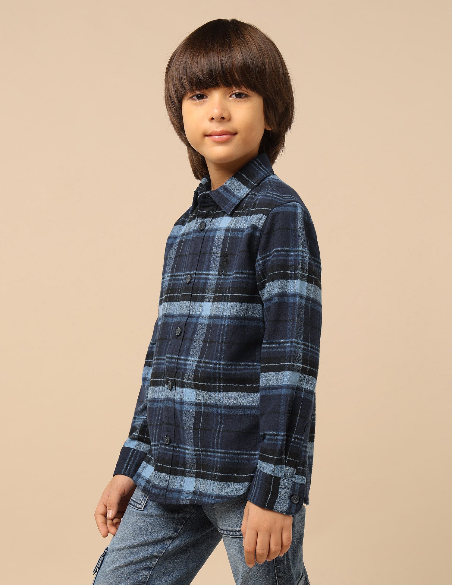 Boys Plaid Checked Regular Fit Shirt Navy - U.S. POLO ASSN. | Large