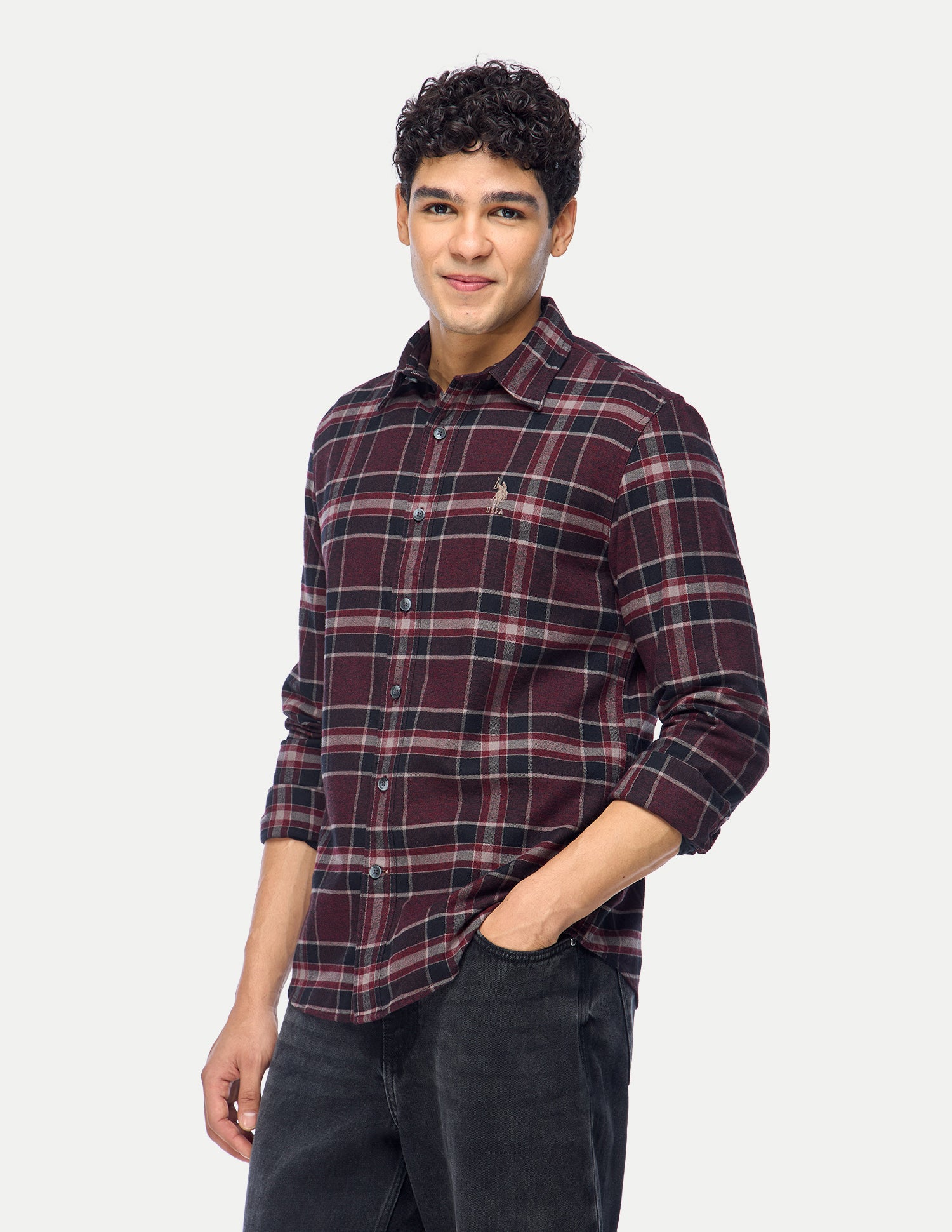 Plaid Checked Twill Shirt Dark Wine - U.S. Polo Assn. India | Large