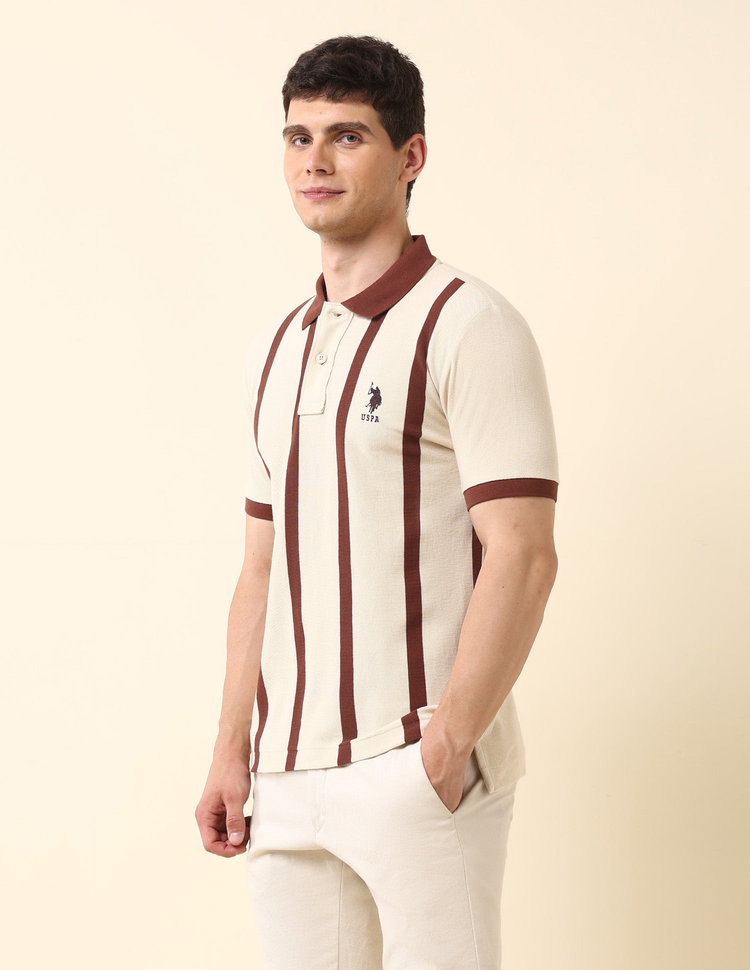Vertical Striped Classic Polo Shirt Off White - U.S. Polo Assn. India | Large