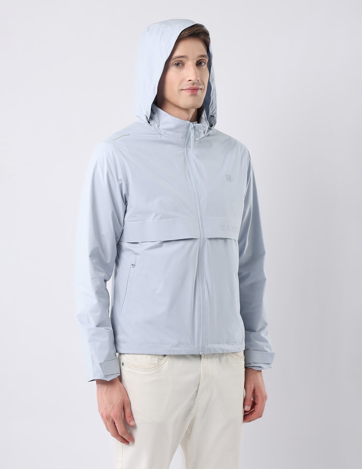Solid Regular Fit Detachable Hood Jacket Light Blue - U.S. Polo Assn. India | Large