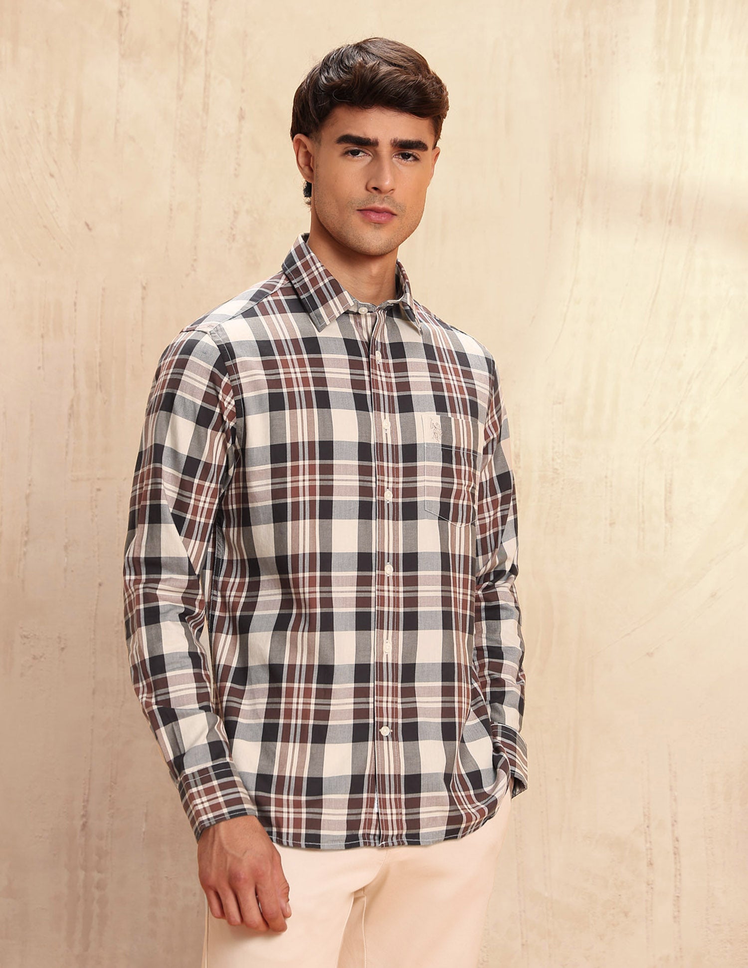 Twill Tartan Checked Shirt Beige - U.S. POLO ASSN. | Large