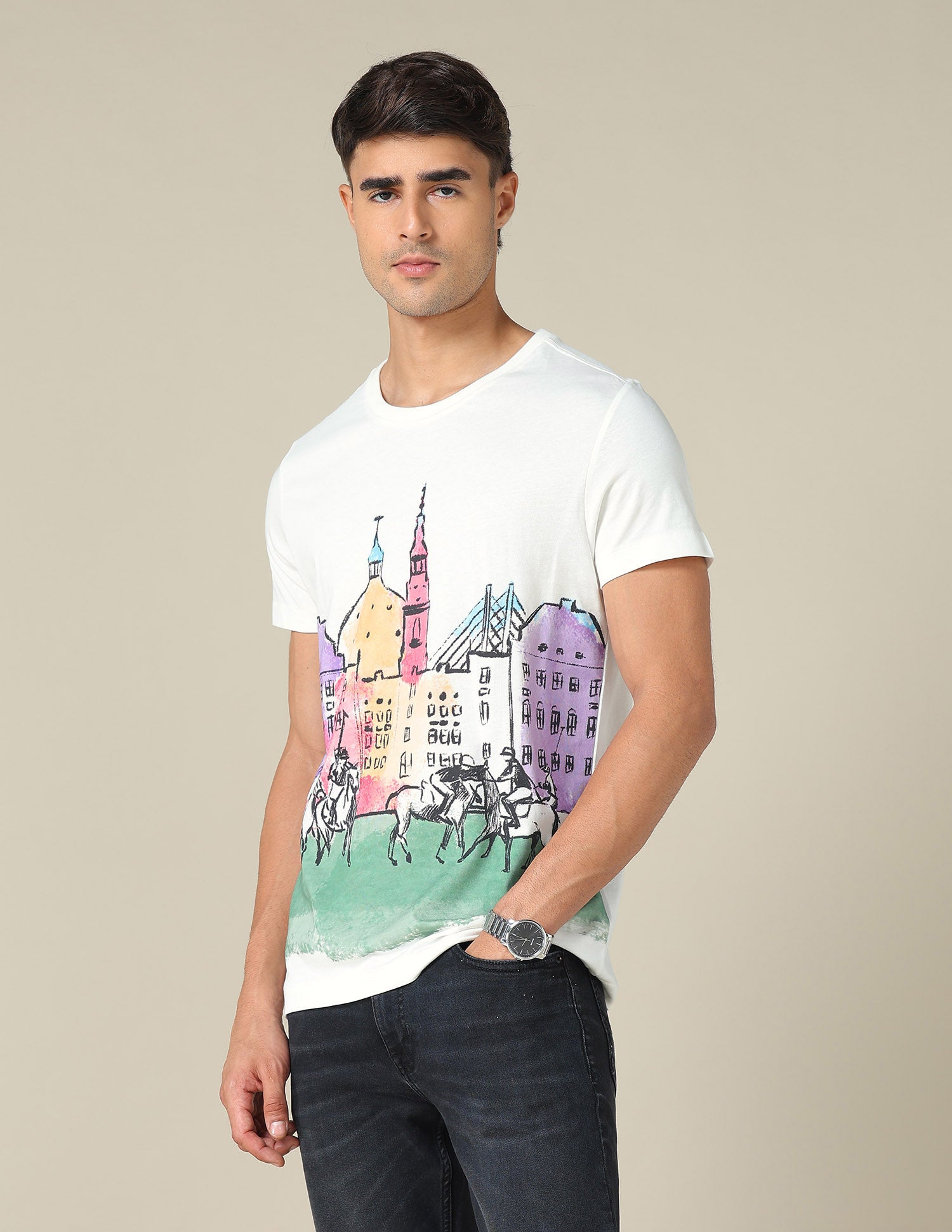 Graphic Printed Muscle Fit T-Shirt Ivory - U.S. POLO ASSN. | Large