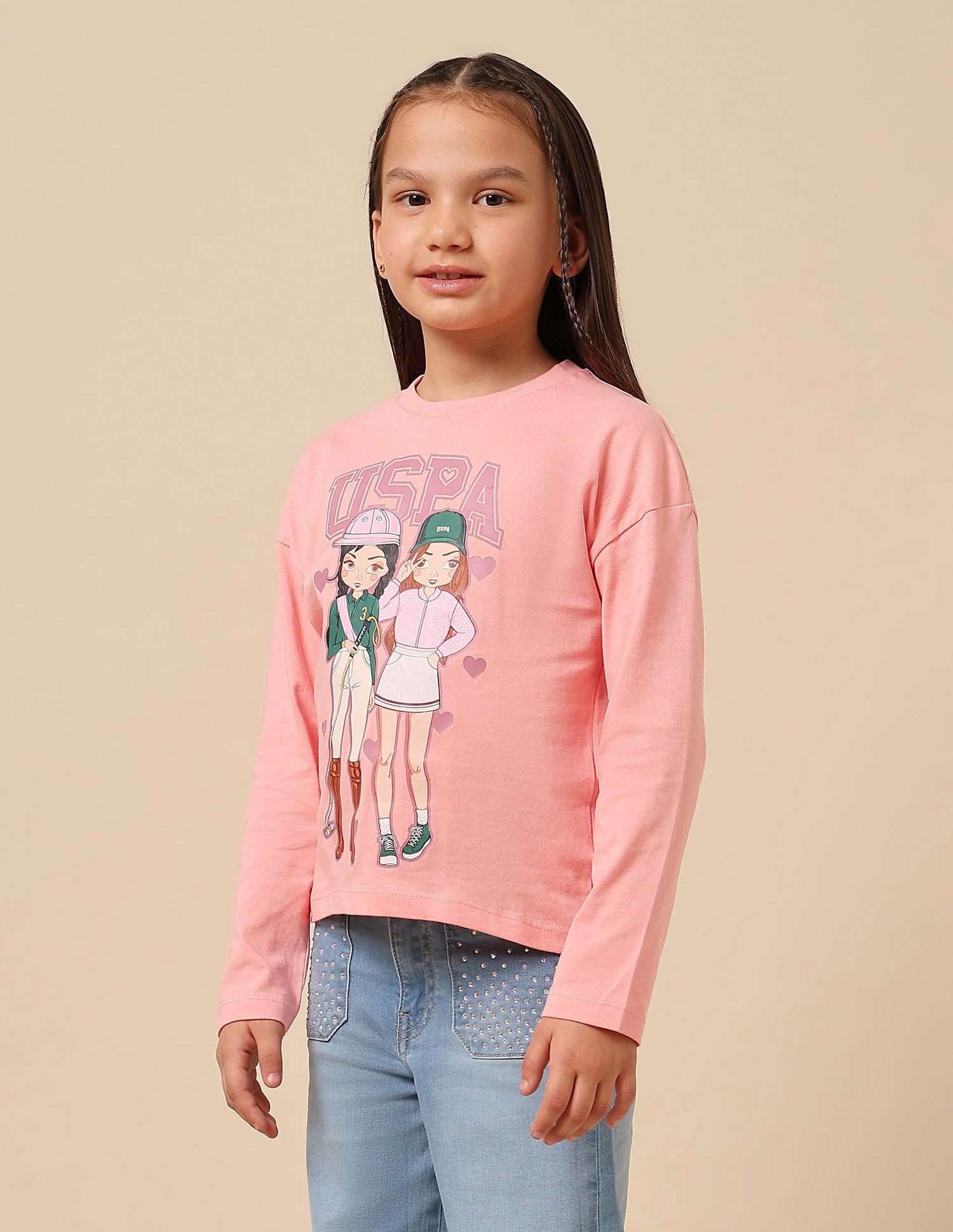 Girls Graphic Brand Printed Top Pink - U.S. POLO ASSN. | Large