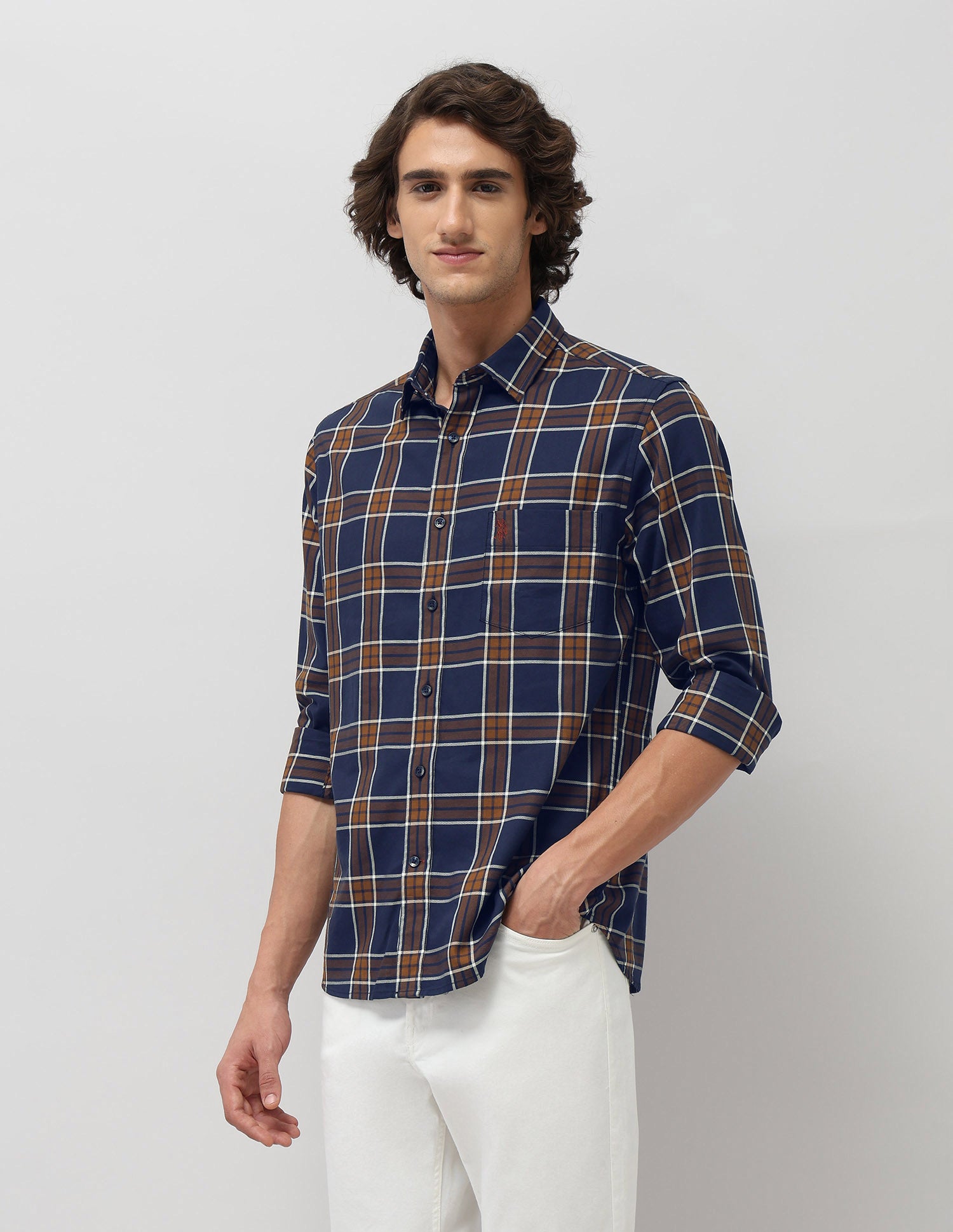 Grid Tattersall Checked Tailored Fit Shirt Navy - U.S. POLO ASSN. | Large