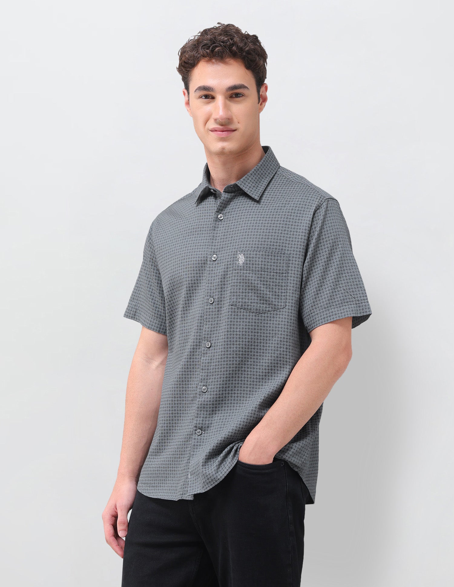 Geometric Printed Regular Fit Shirt Dark Grey - U.S. Polo Assn. India | Large