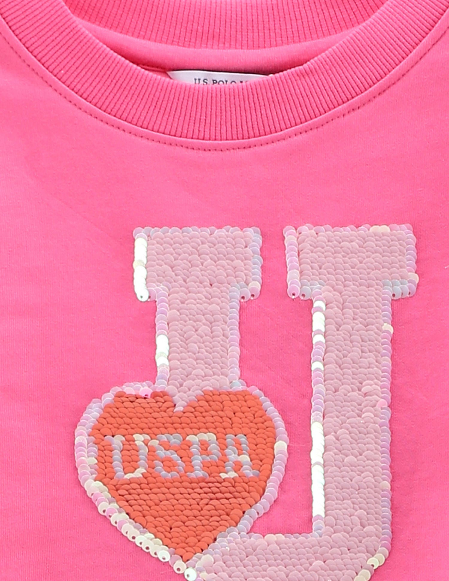 Girls Cotton Flip Sequin Sweatshirt Light Pink - U.S. POLO ASSN. | Large