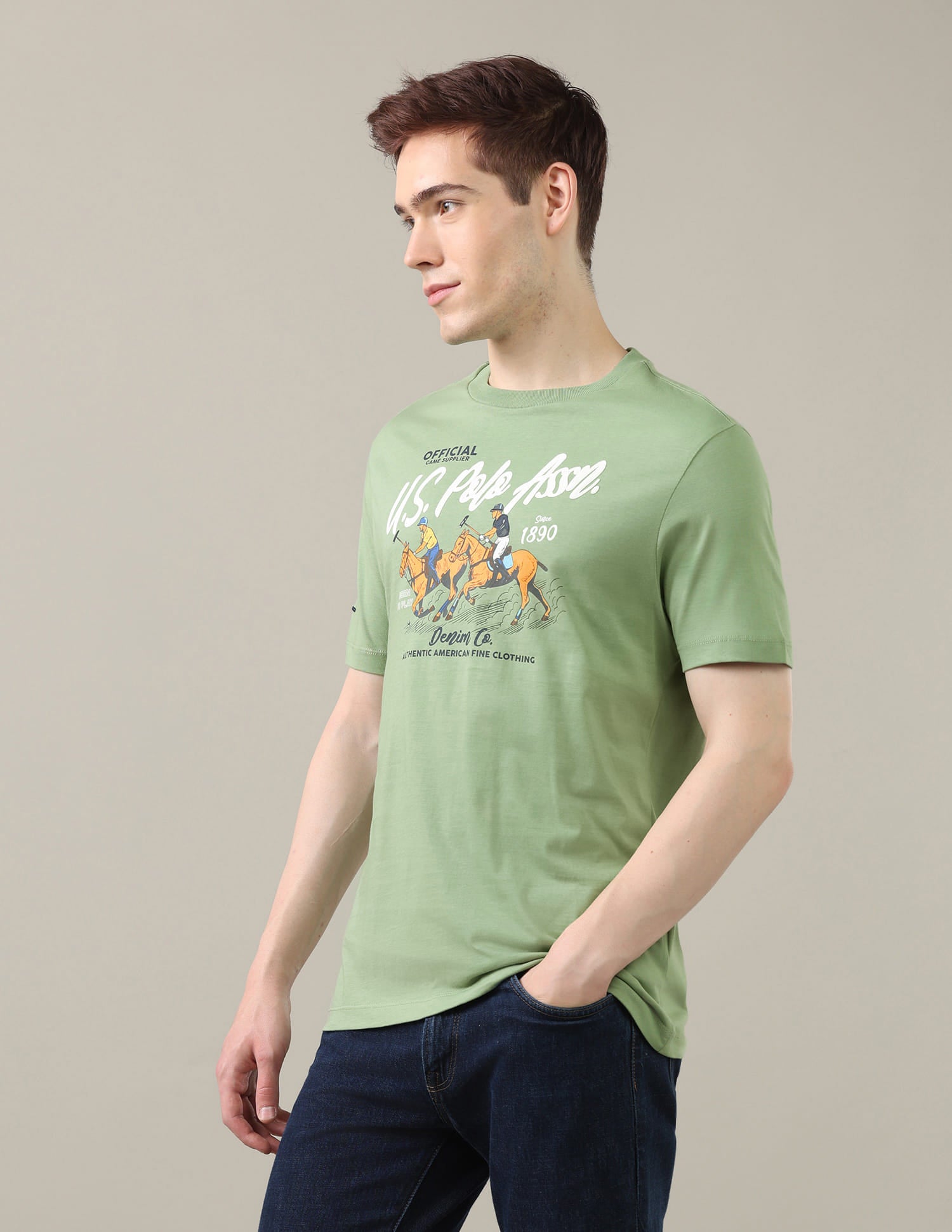 Graphic Brand Printed Slim Fit T-Shirt Green - U.S. Polo Assn. India | Large