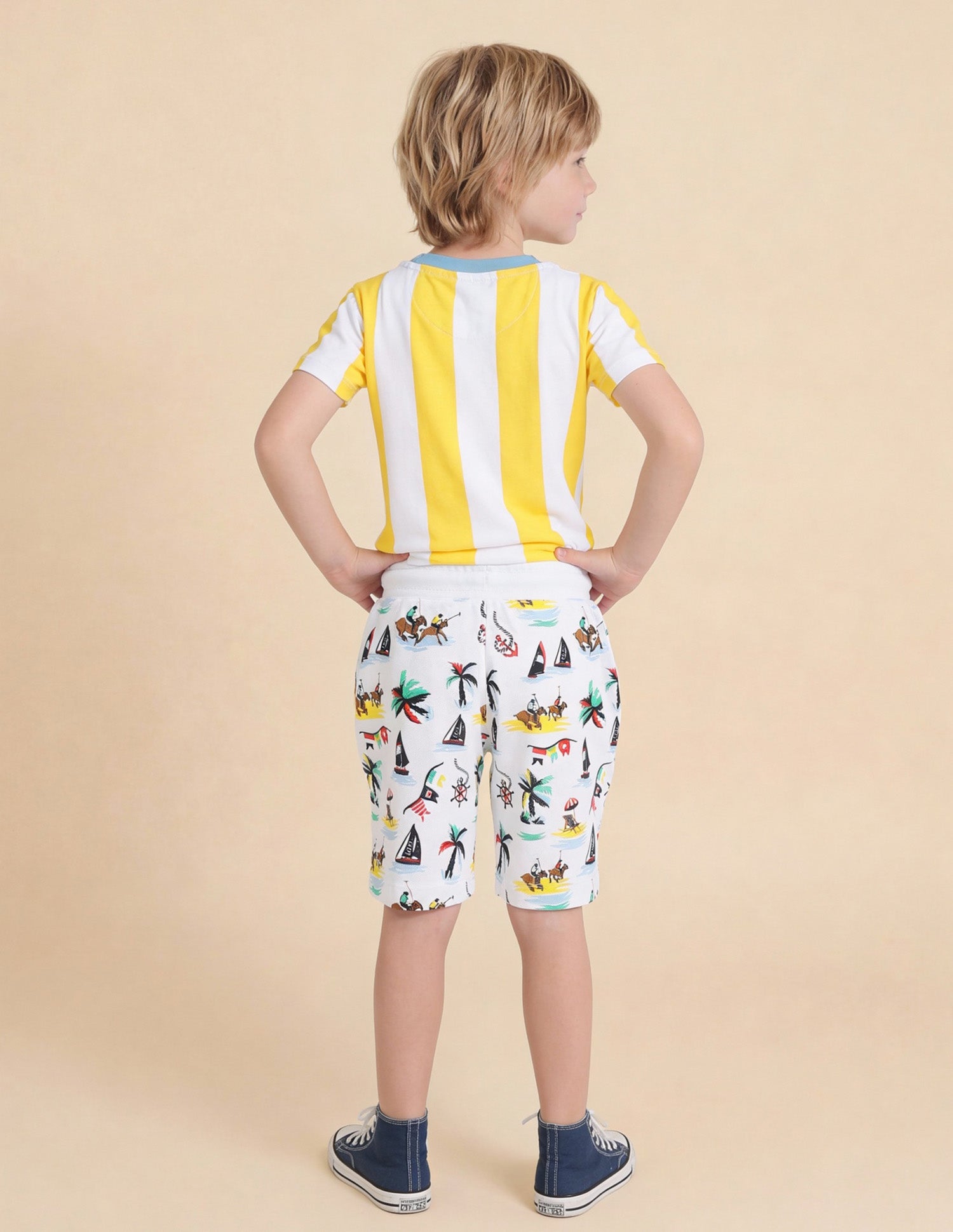 Boys Graphic Printed Knitted Shorts White - U.S. Polo Assn. India | Large