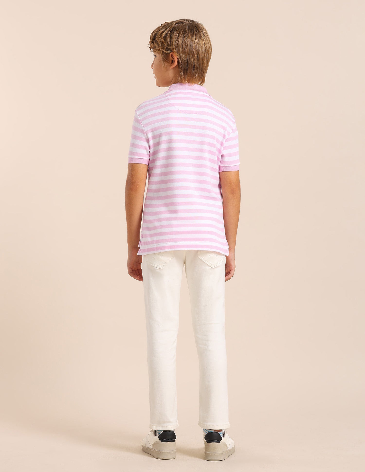 Boys Horizontal Striped Regular Fit Polo T shirt Light Pink - U.S. POLO ASSN. | Large