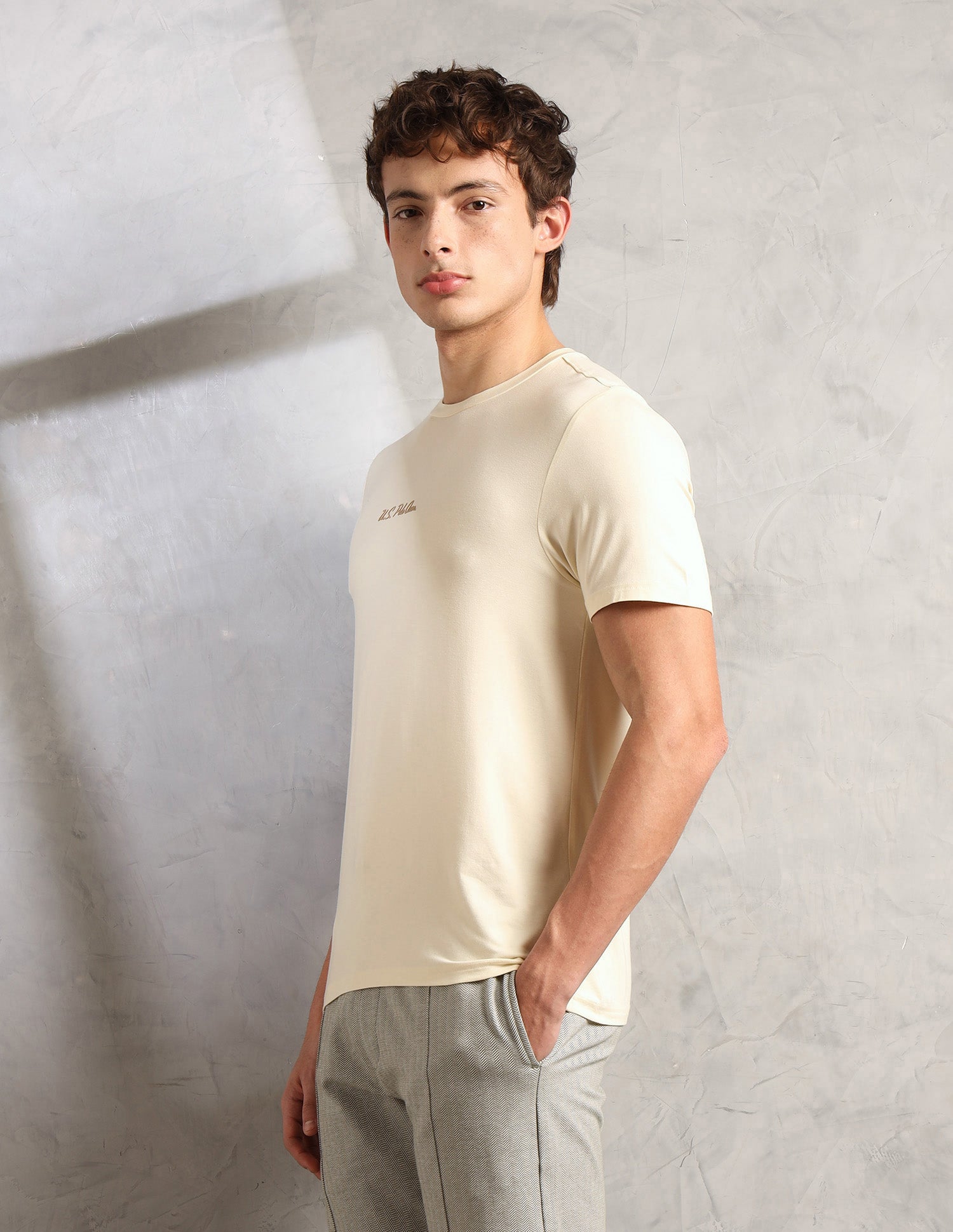 Round Neck Comfort Fit PE007-PL Lounge T-Shirt - Pack Of 1 Vanilla Ice - U.S. Polo Assn. India | Large