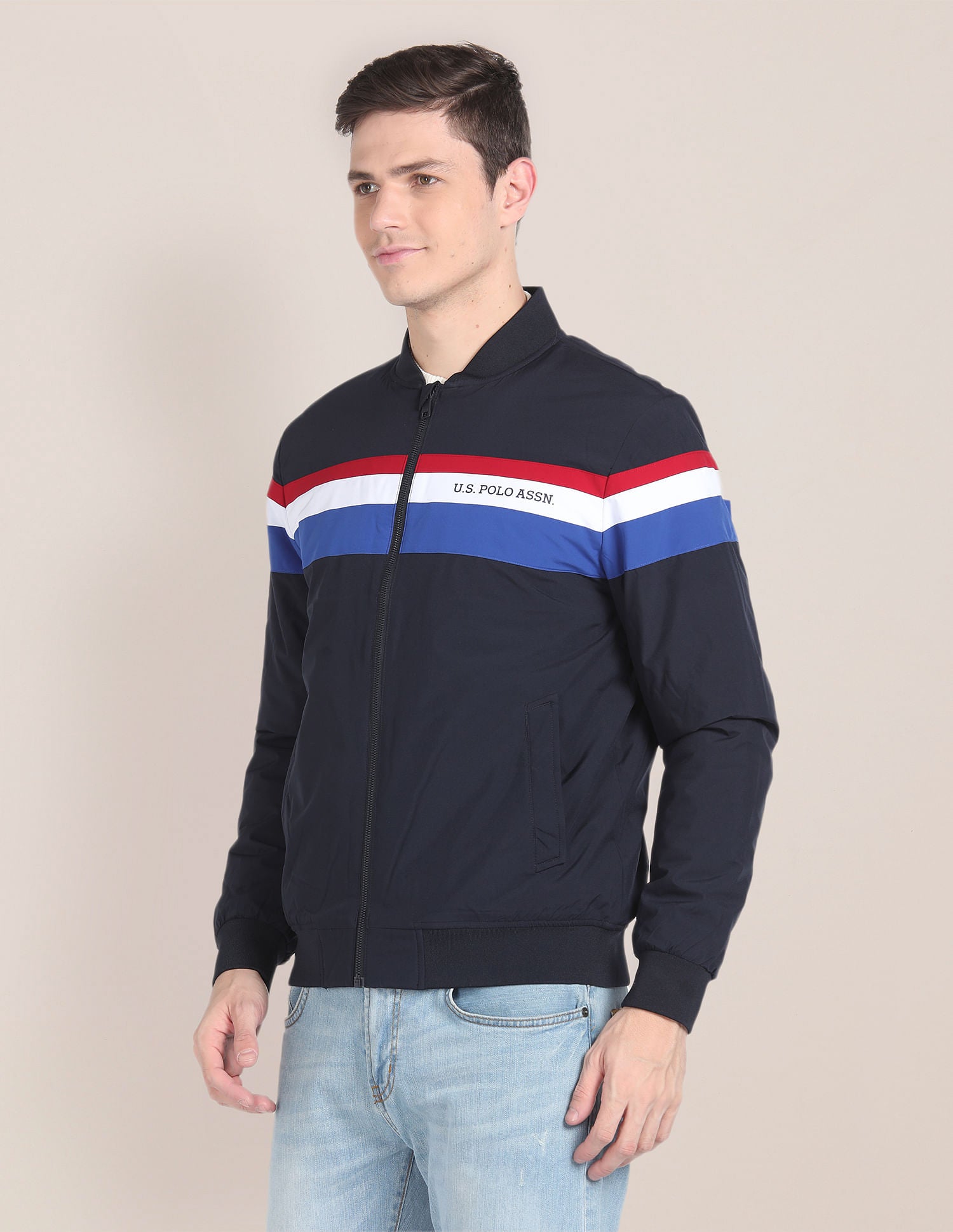 Horizontal Stripe Bomber Jacket Navy - U.S. POLO ASSN. | Large