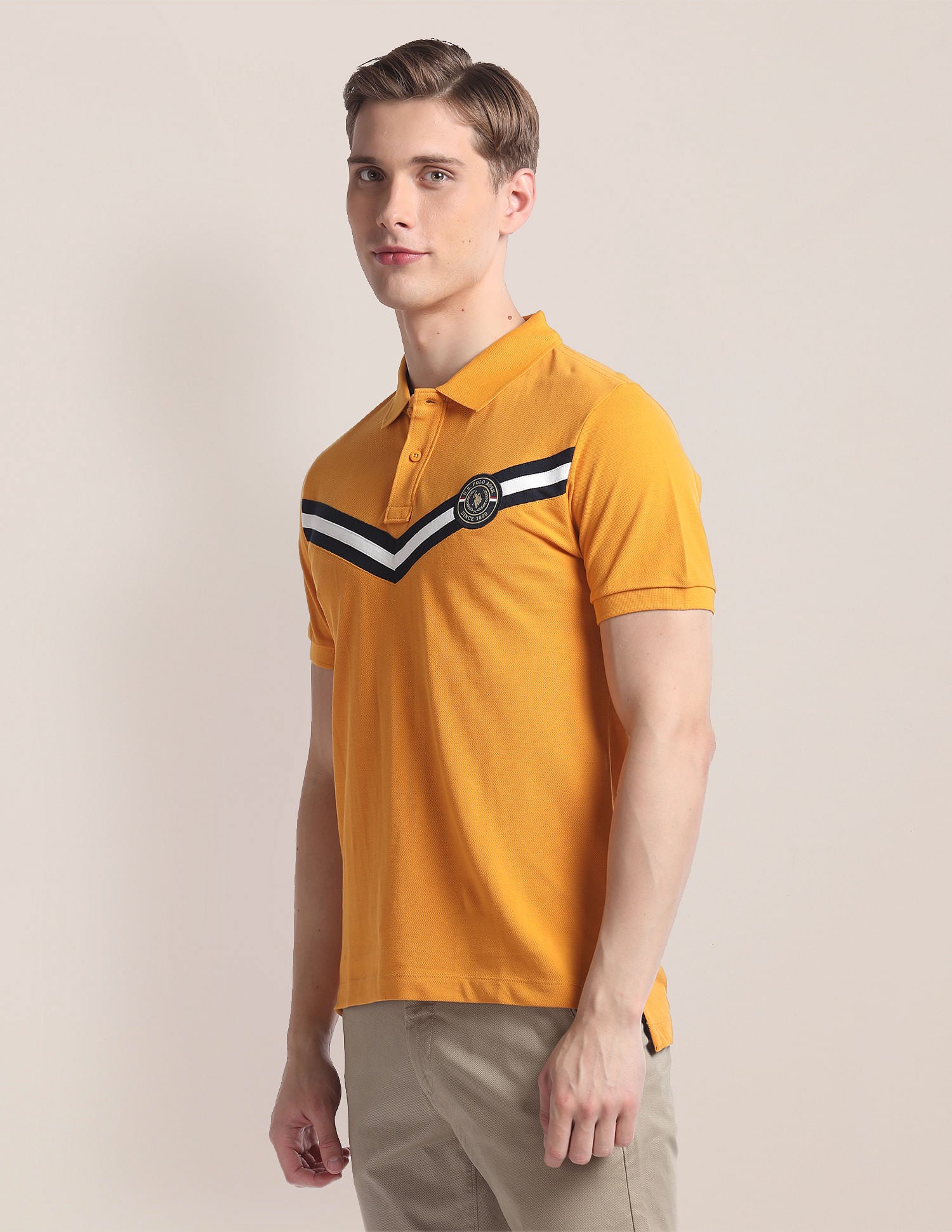 Horizontal Stripe Pique Polo Shirt Mustard - U.S. Polo Assn. India | Large