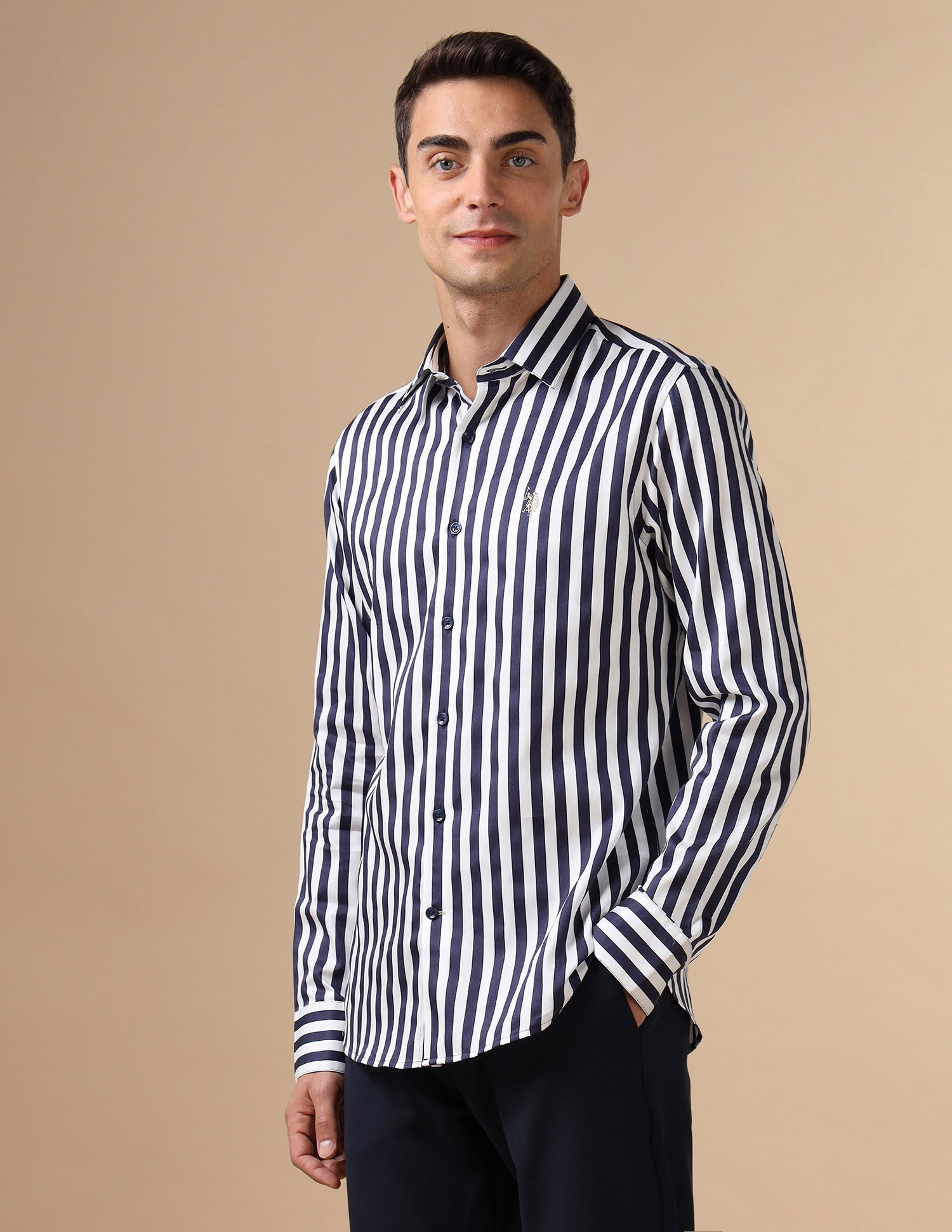 Vertical Striped Pure Cotton Shirt Navy - U.S. POLO ASSN. | Large