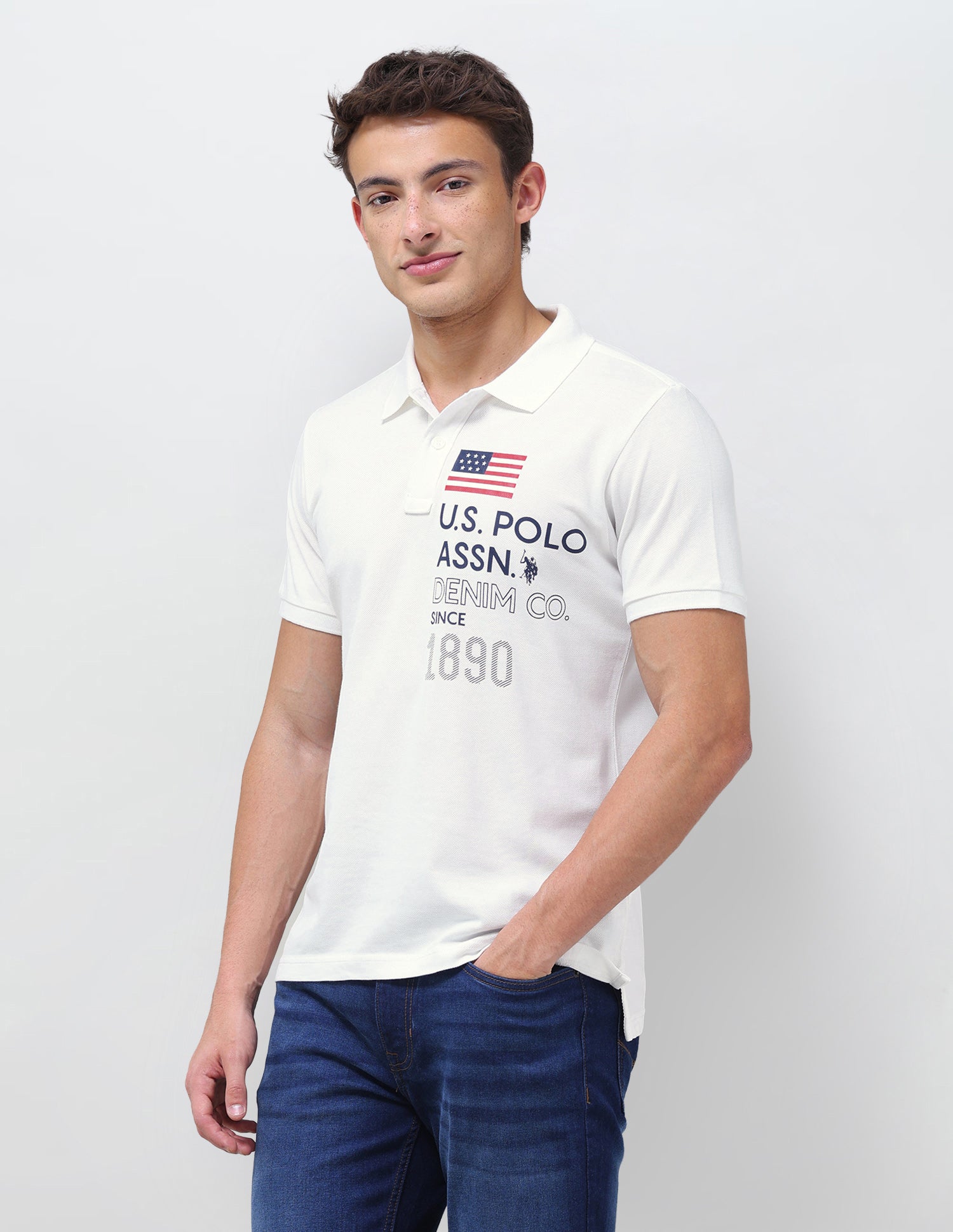 Brand Printed Slim Fit Polo Shirt Ivory - U.S. Polo Assn. India | Large