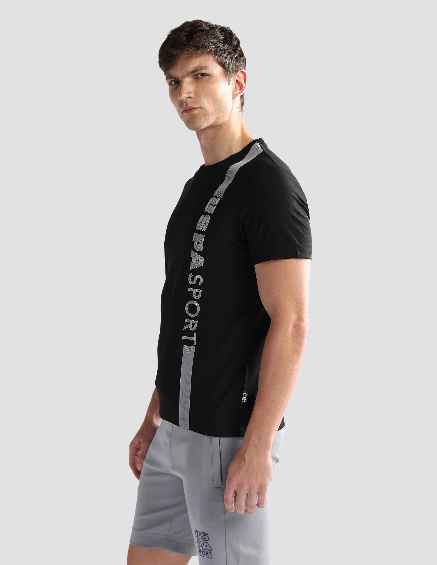 Brand Stripe Honeycomb T-Shirt Black - U.S. Polo Assn. India | Large