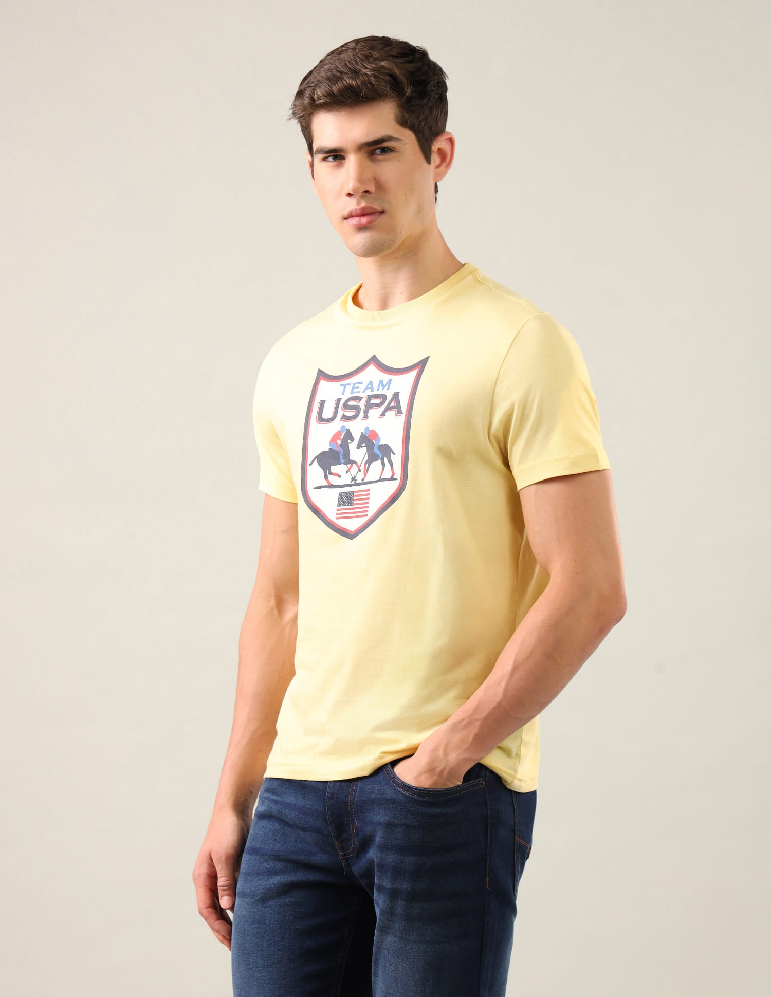 Graphic Brand Printed Regular Fit T-Shirt Yellow - U.S. Polo Assn. India | Large
