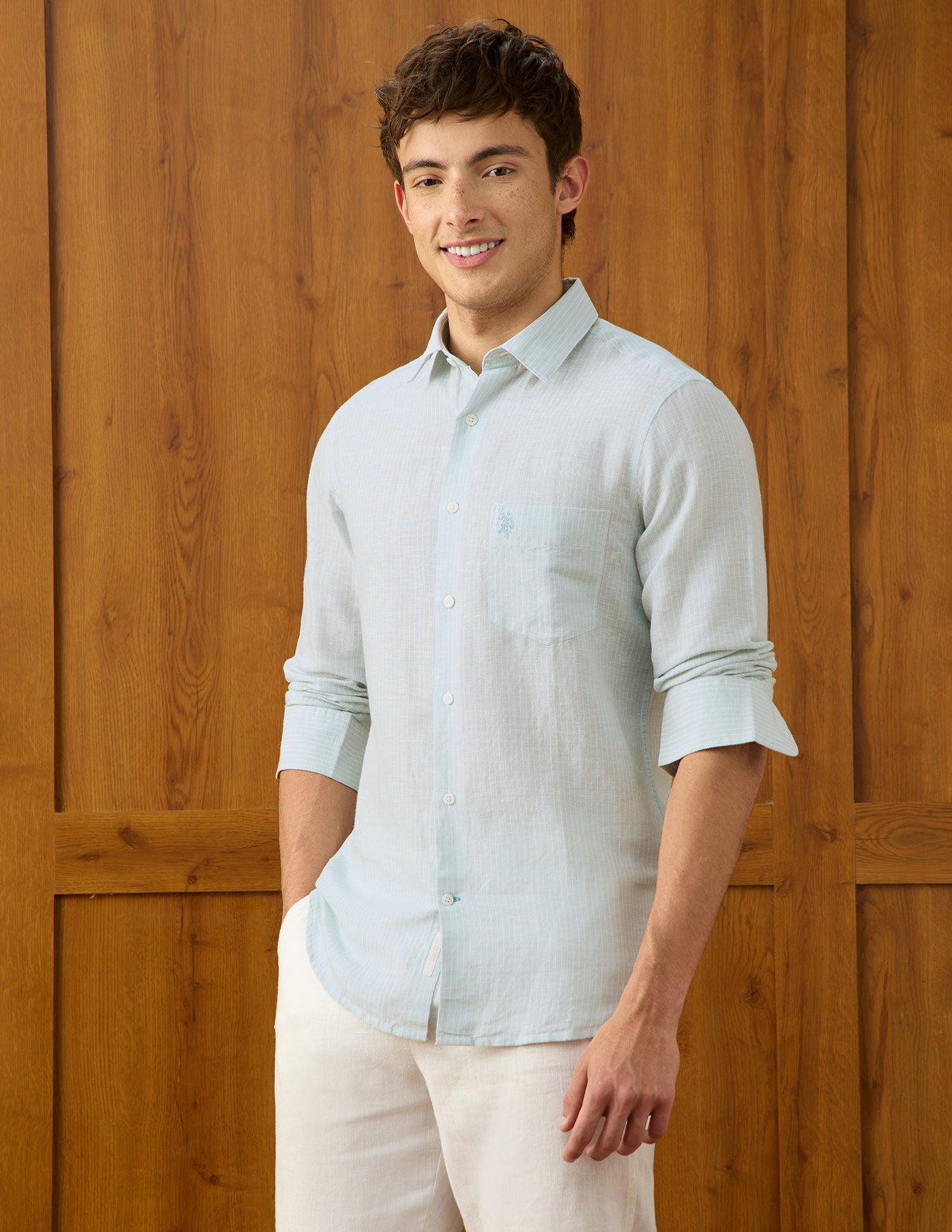 Vertical Striped Regular Fit Shirt Light Green - U.S. Polo Assn. India | Large