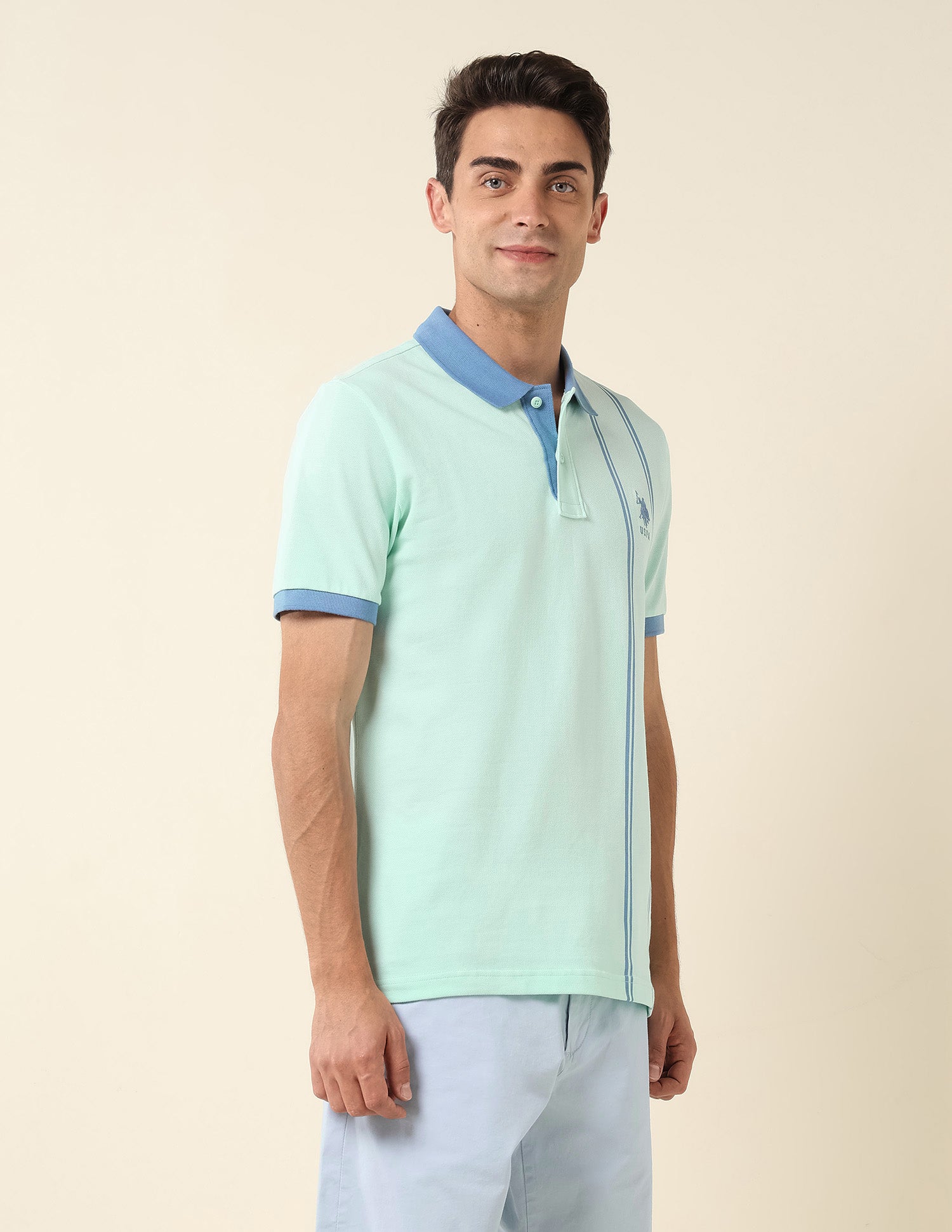 Vertical Striped Slim Fit Polo Shirt Light Green - U.S. Polo Assn. India | Large