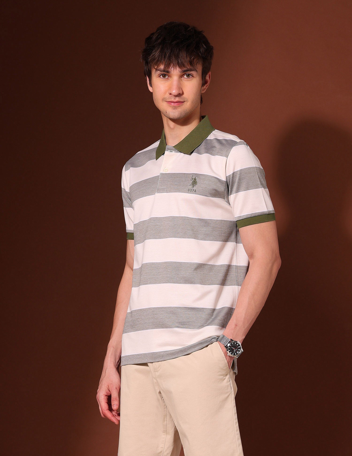 Horizontal Striped Working Holiday Polo Shirt Green - U.S. Polo Assn. India | Large