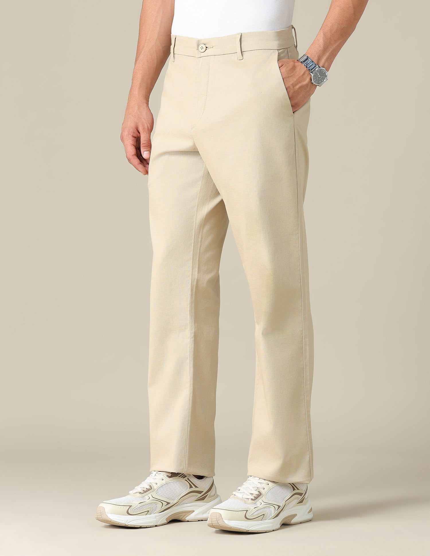 Riley Straight Fit Dobby Trousers Light Khaki - U.S. POLO ASSN. | Large