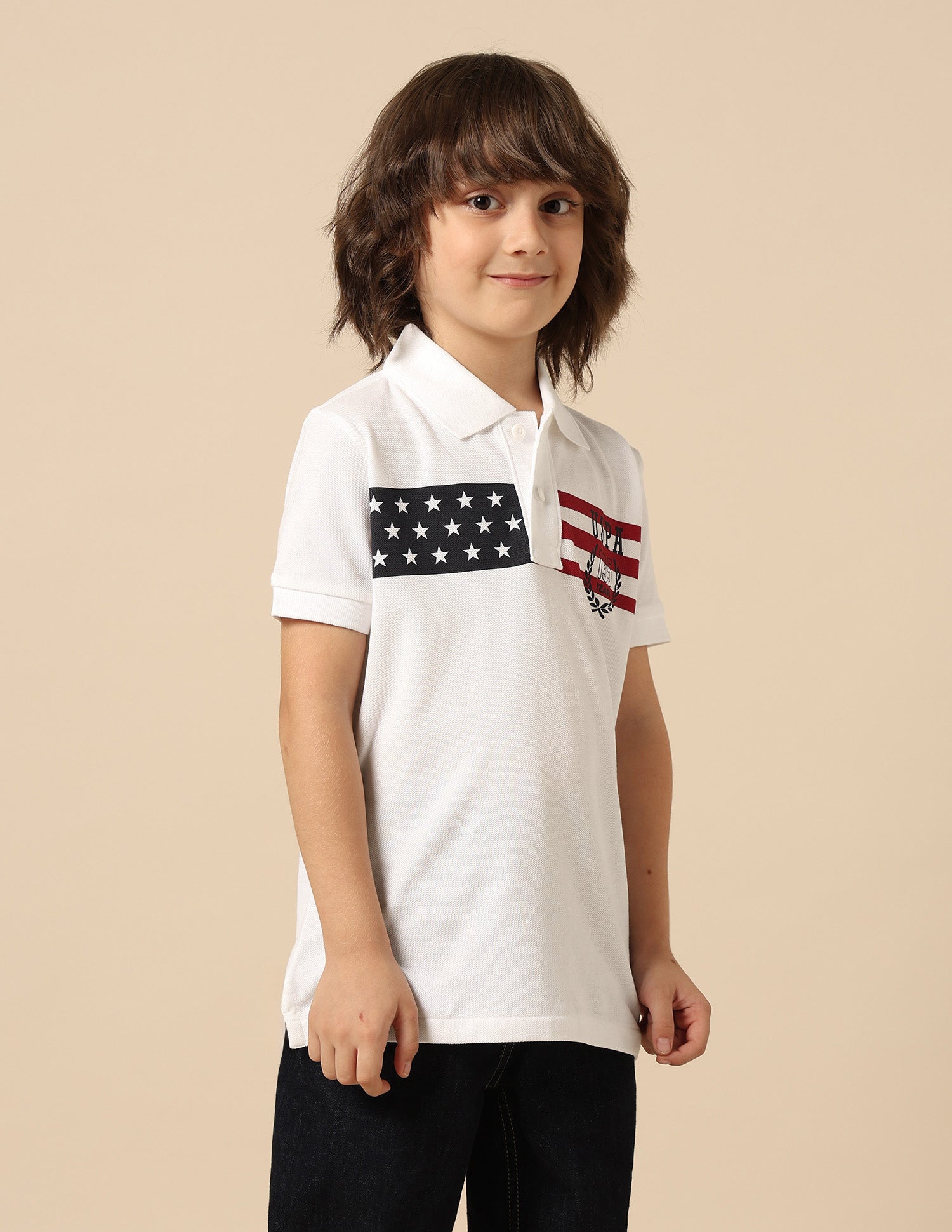 Boys Graphic Printed Regular Fit Polo Shirt White - U.S. POLO ASSN. | Large