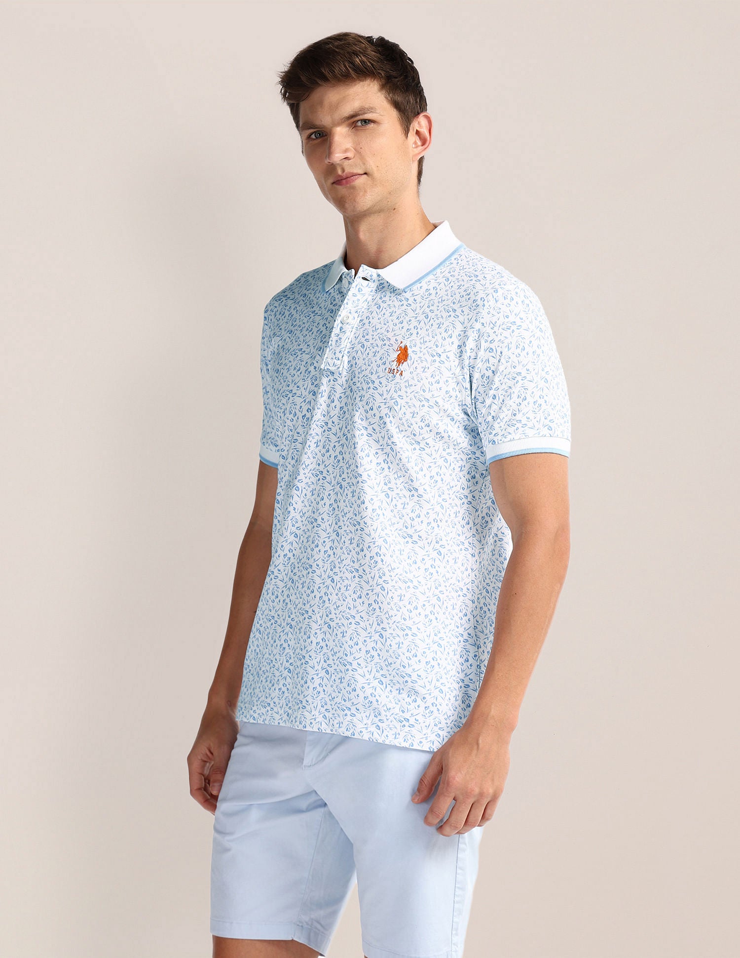 Floral Print Slim Fit Polo Shirt White - U.S. POLO ASSN. | Large