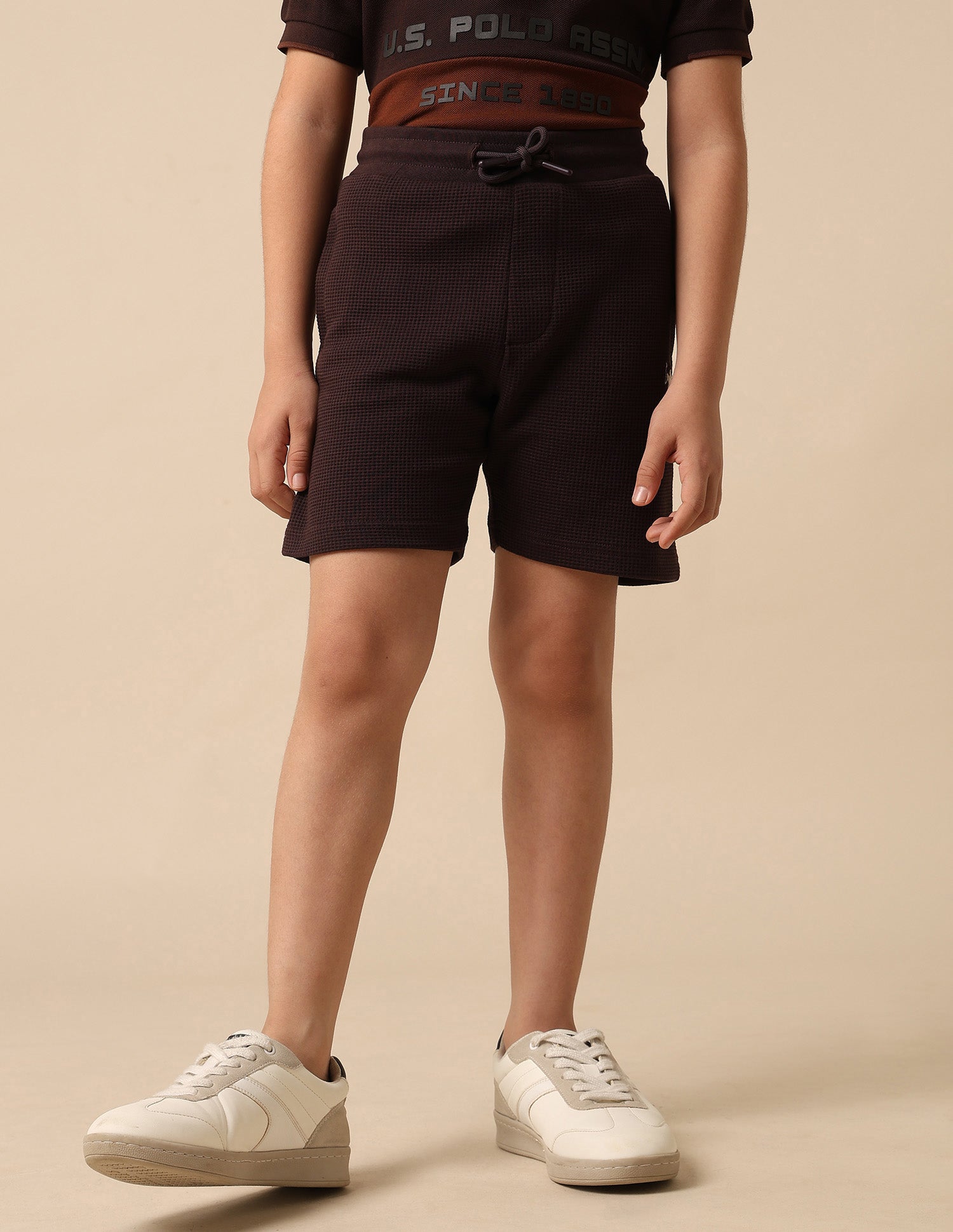 Boys Textured Regular Fit Shorts Dark Brown - U.S. POLO ASSN. | Large