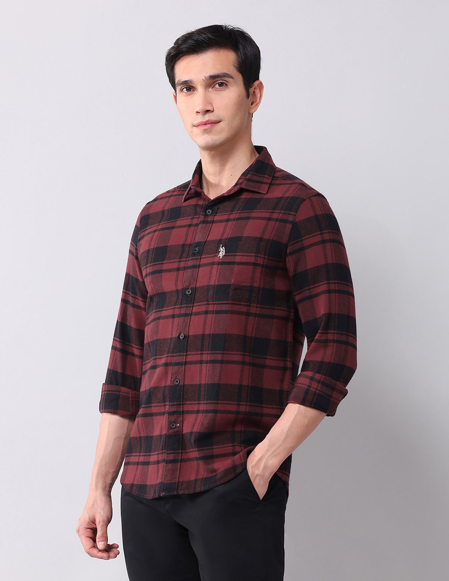 Regular Fit Twill Checked Shirt Medium Red - U.S. POLO ASSN. | Large