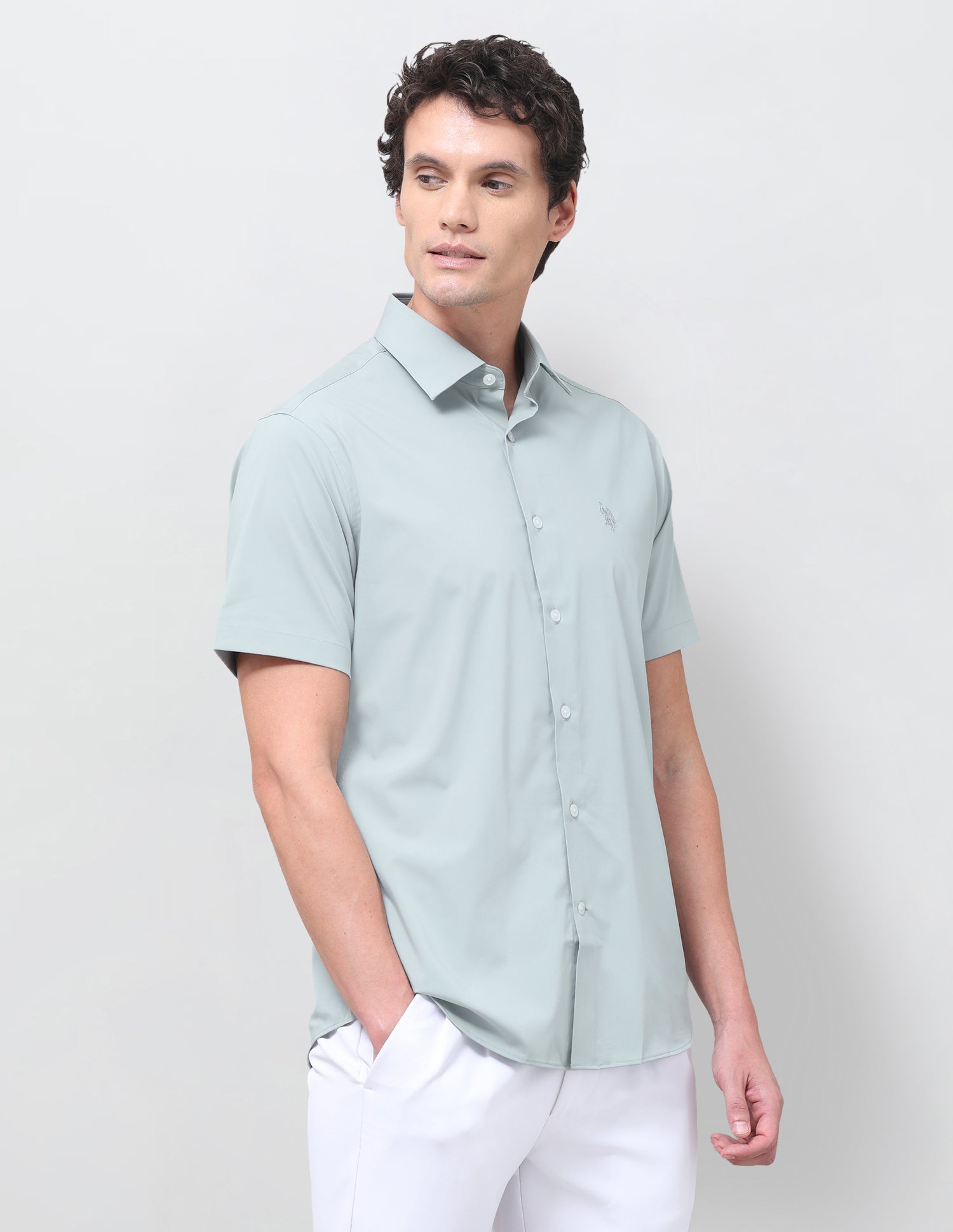 Solid Regular Fit Shirt Light Green - U.S. Polo Assn. India | Large