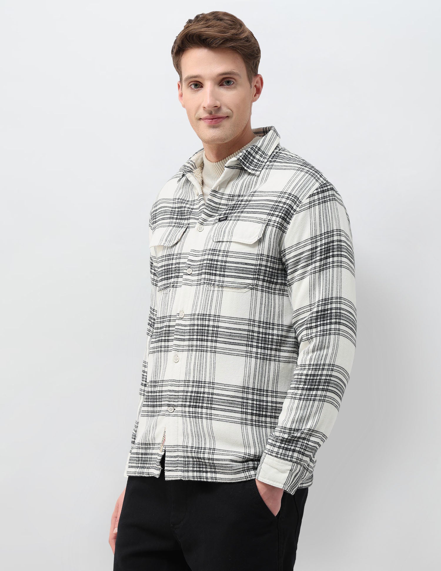 Tartan Checked Slim Fit Shirt Off White - U.S. Polo Assn. India | Large