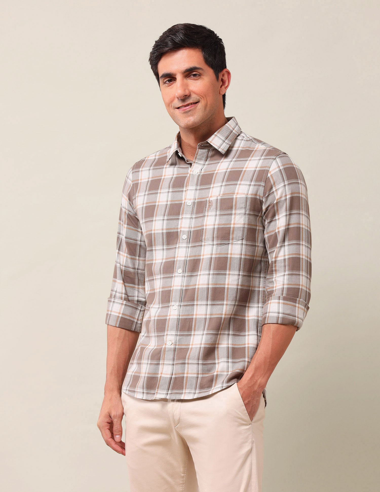 Gun Club Checked Pure Cotton Shirt Khaki - U.S. Polo Assn. India | Large