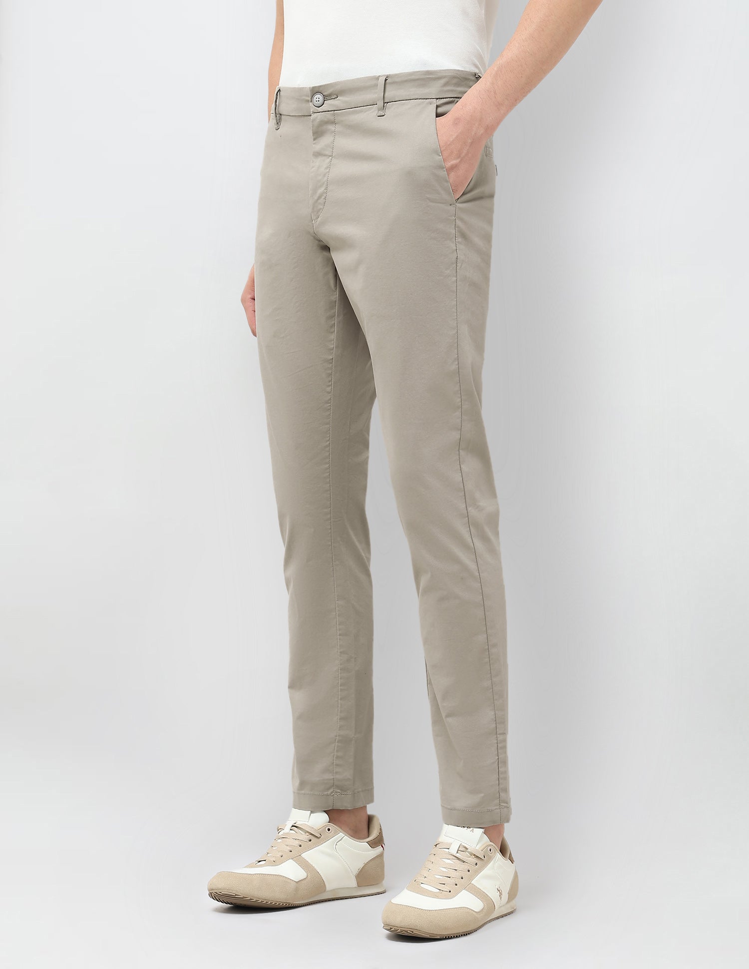 Slim Fit Mid Rise Trousers Grey - U.S. Polo Assn. India | Large