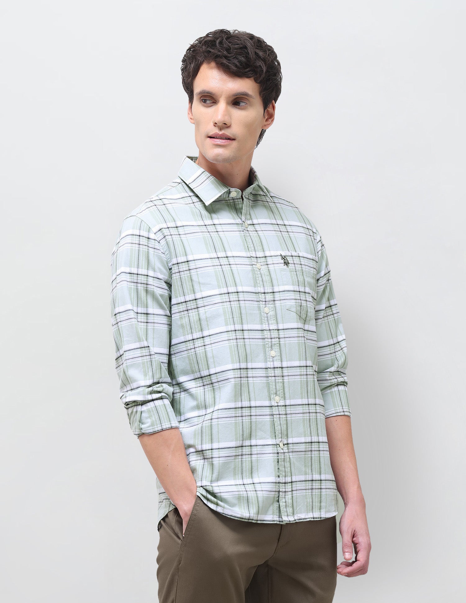 Oxford Tartan Checked Shirt Light Green - U.S. Polo Assn. India | Large