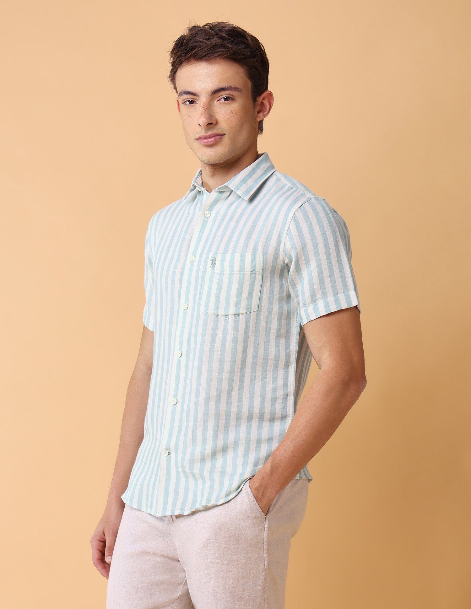 Vertical Striped Regular Fit Shirt Light Green - U.S. Polo Assn. India | Large