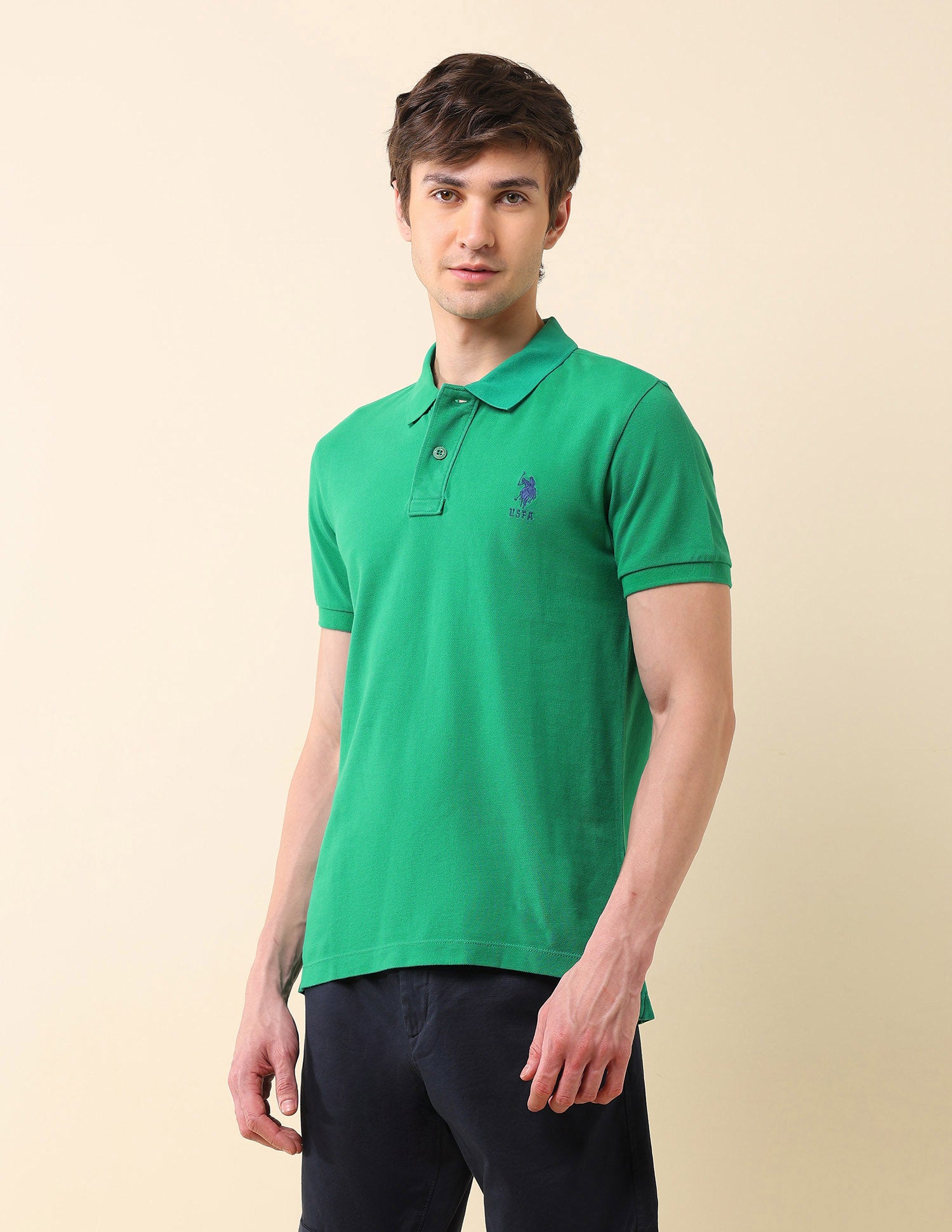Solid Slim Fit Classic Polo Shirt Medium Green - U.S. Polo Assn. India | Large