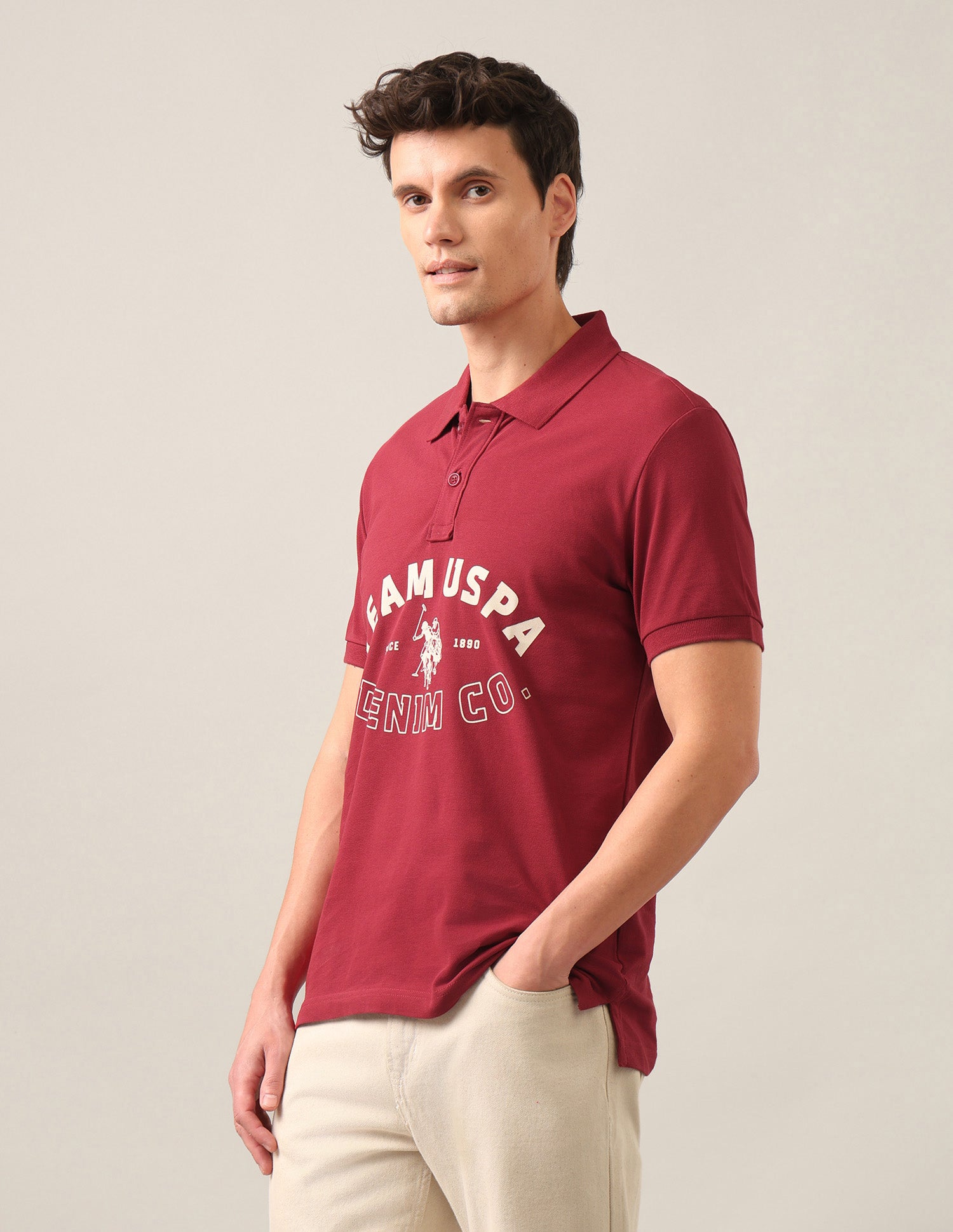 Typographic Brand Printed Slim Fit Polo Shirt Red - U.S. Polo Assn. India | Large