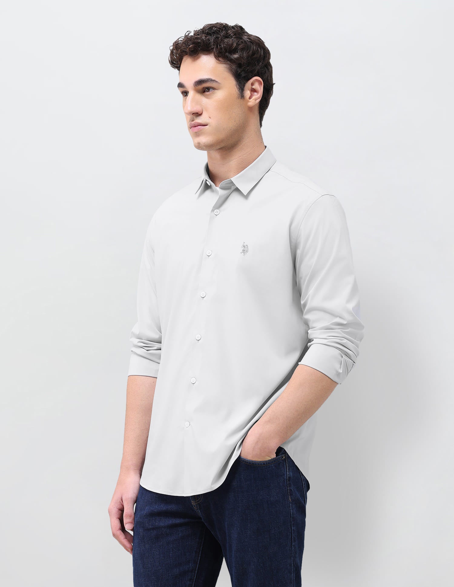 Solid Regular Fit Shirt Grey - U.S. Polo Assn. India | Large