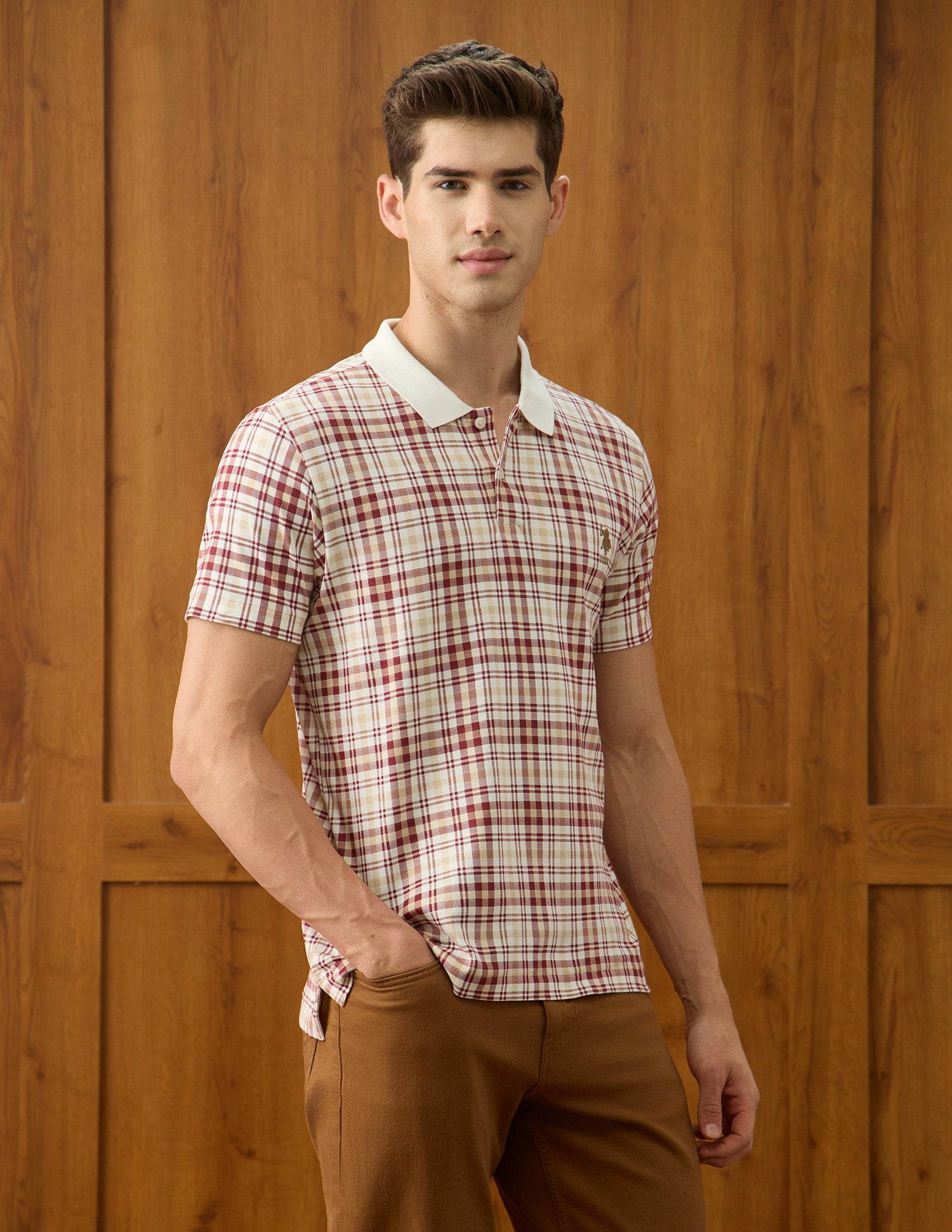 Checked Slim Fit Polo Shirt Dark Pink - U.S. Polo Assn. India | Large