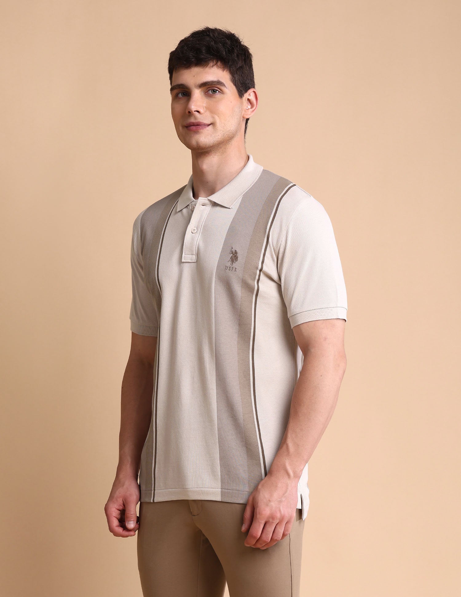Colourblocked Slim Fit Polo Shirt Beige - U.S. POLO ASSN. | Large
