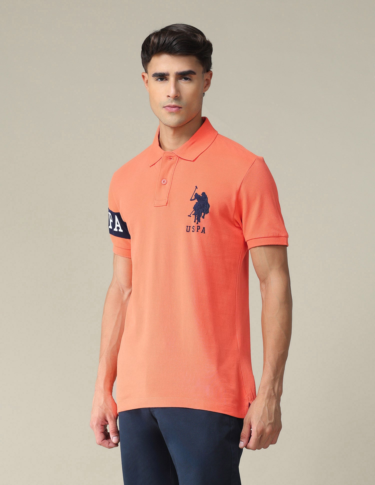 Solid Cotton Polo Shirt Orange - U.S. POLO ASSN. | Large